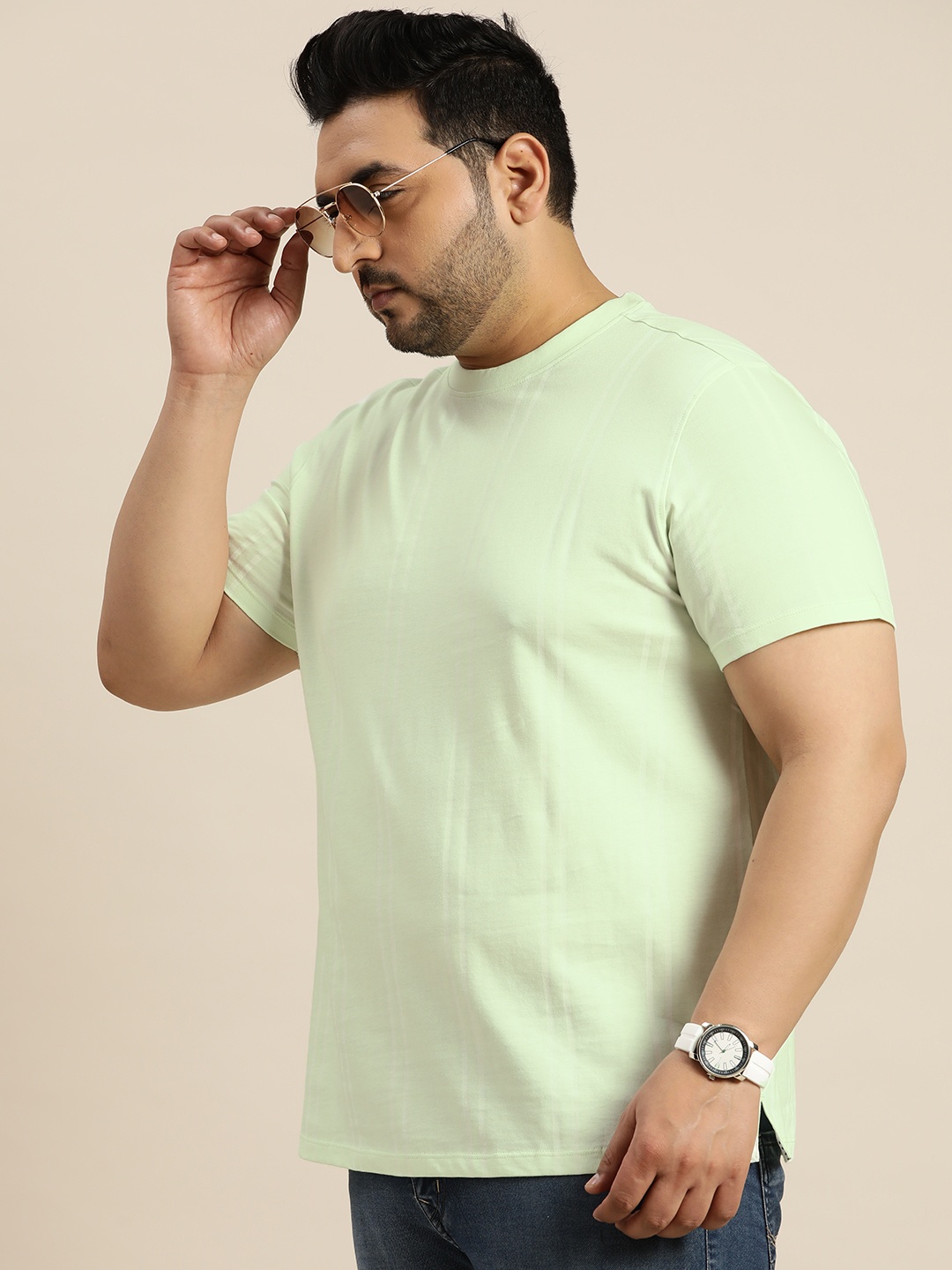 

Sztori Plus Size Striped Pure Cotton T-shirt, Green