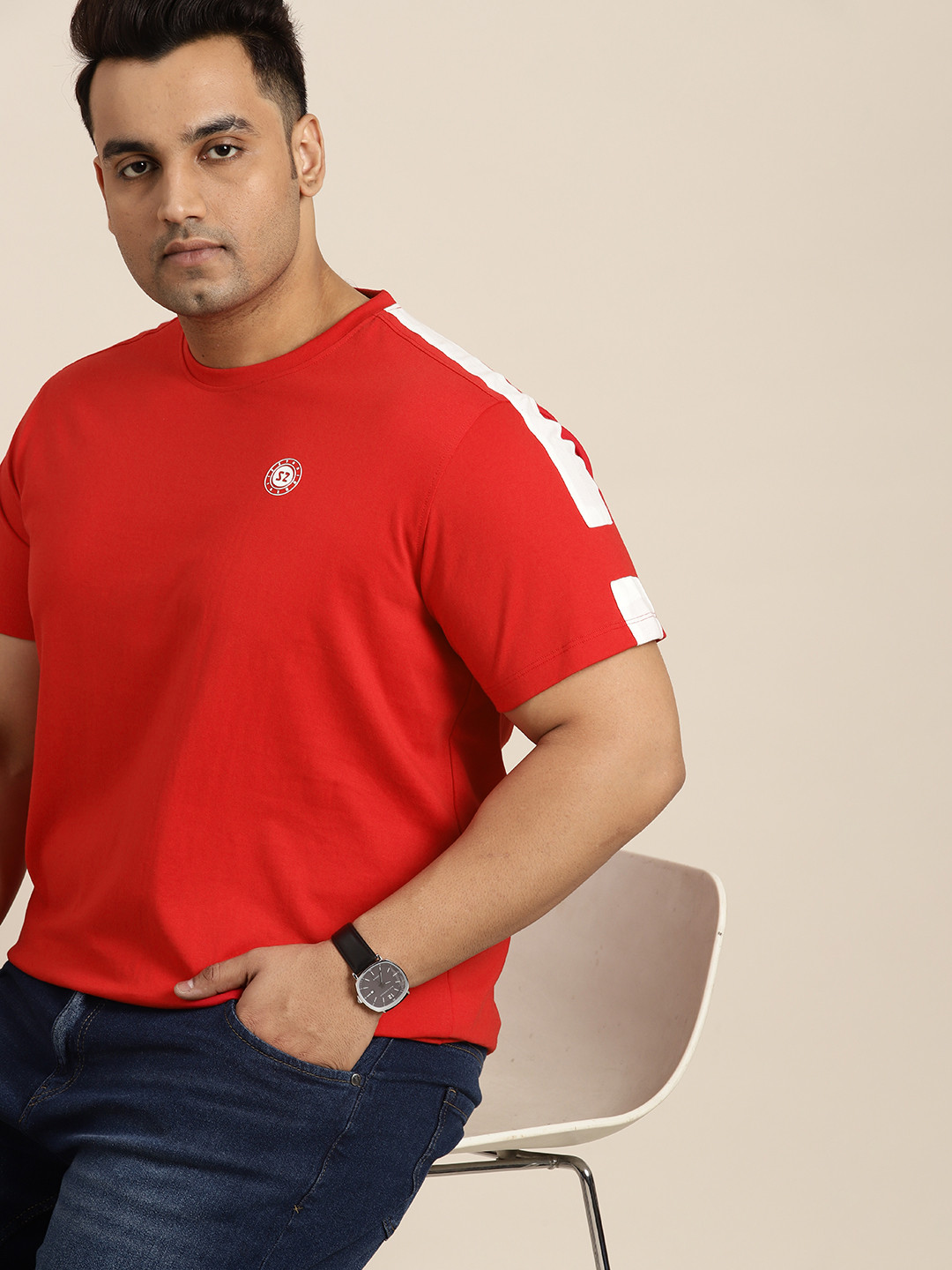 

Sztori Men Plus Size Crew Neck T-shirt, Red