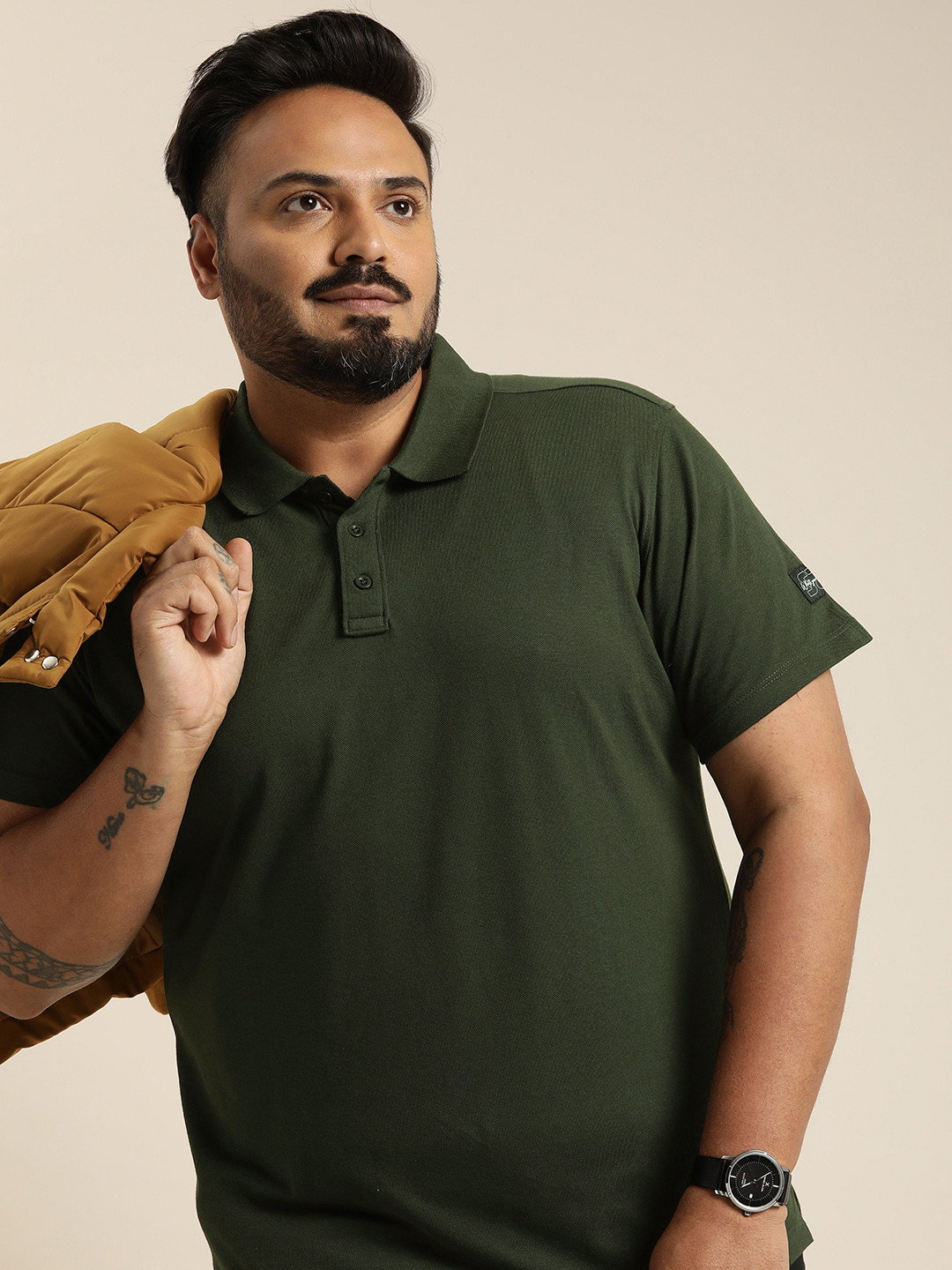 

Sztori Plus Size Polo Collar T-shirt, Green