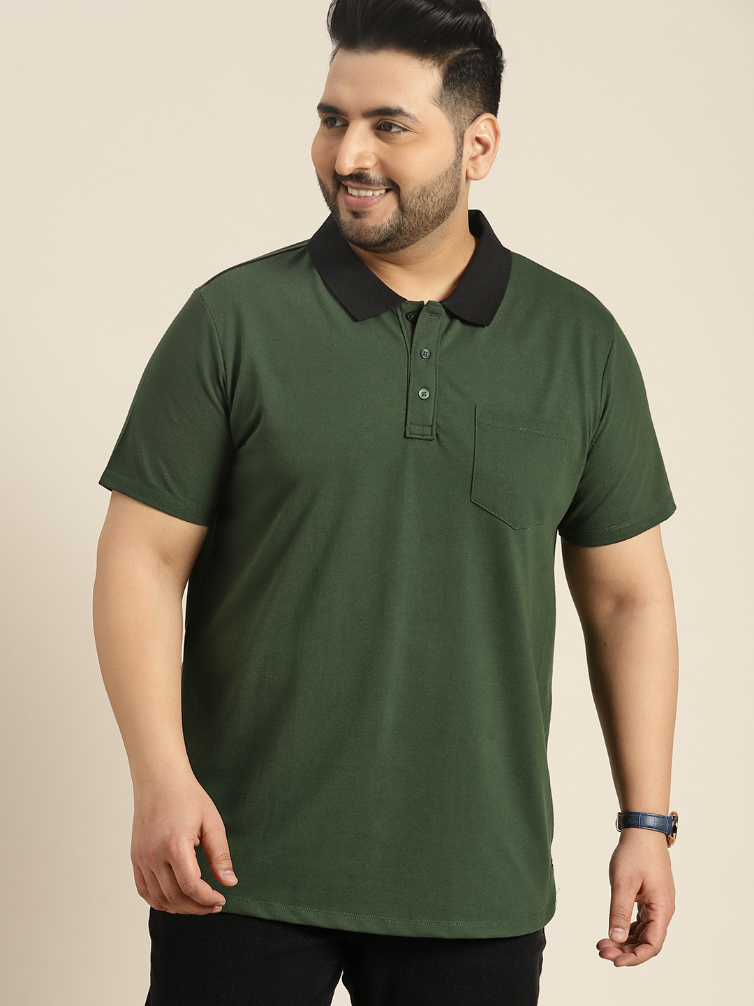 

Sztori Men Plus Size Pure Cotton Polo Collar T-shirt, Olive