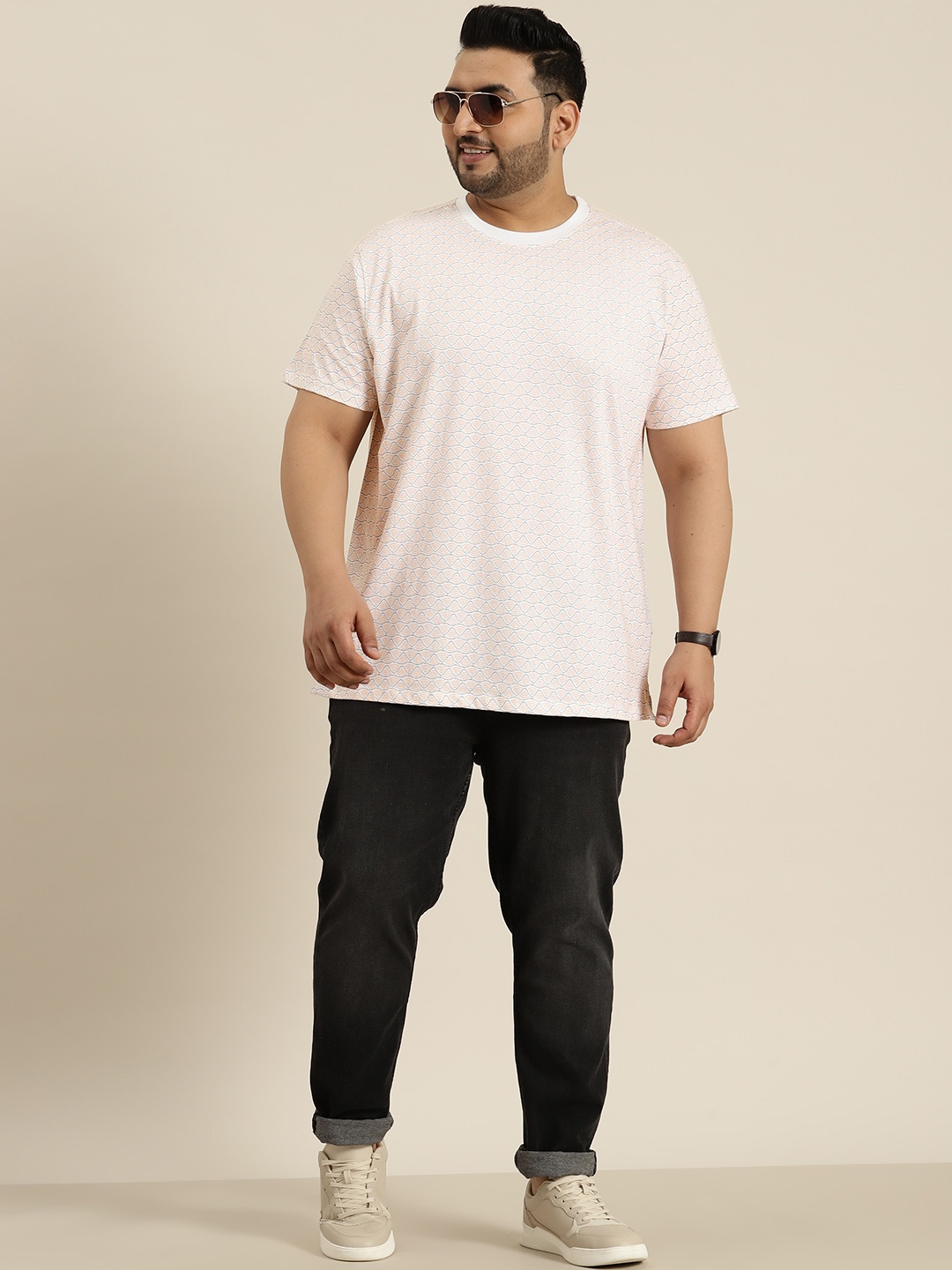 

Sztori Plus Size Printed Pure Cotton T-shirt, White
