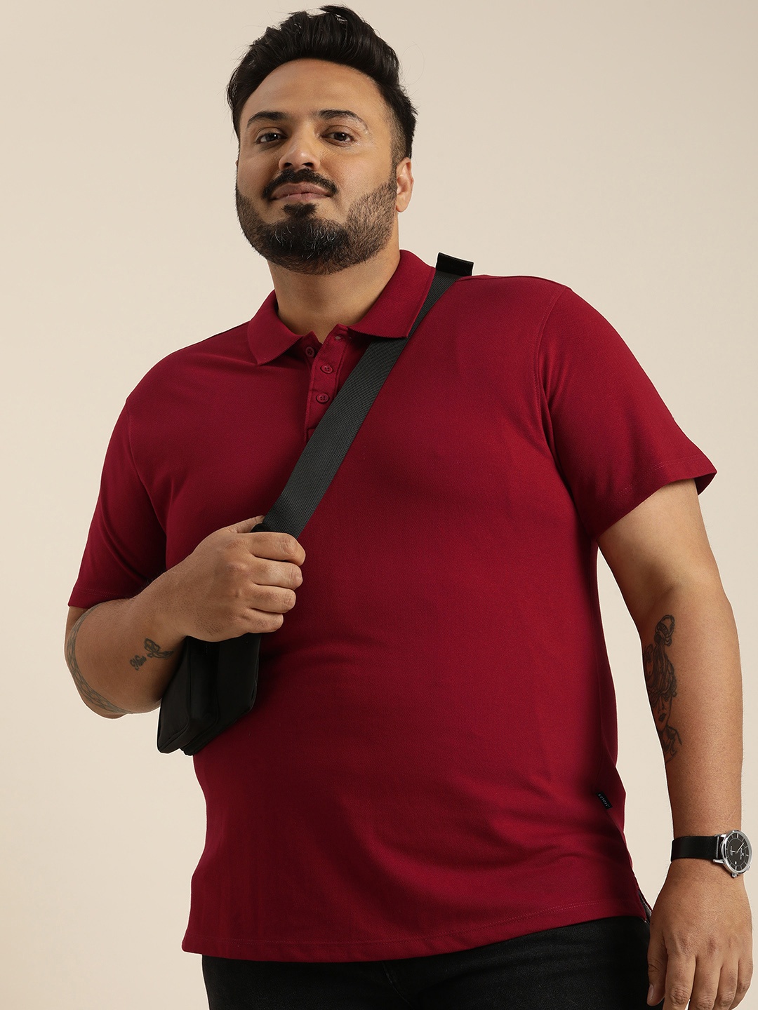 

Sztori Plus Size Polo Collar T-shirt, Red