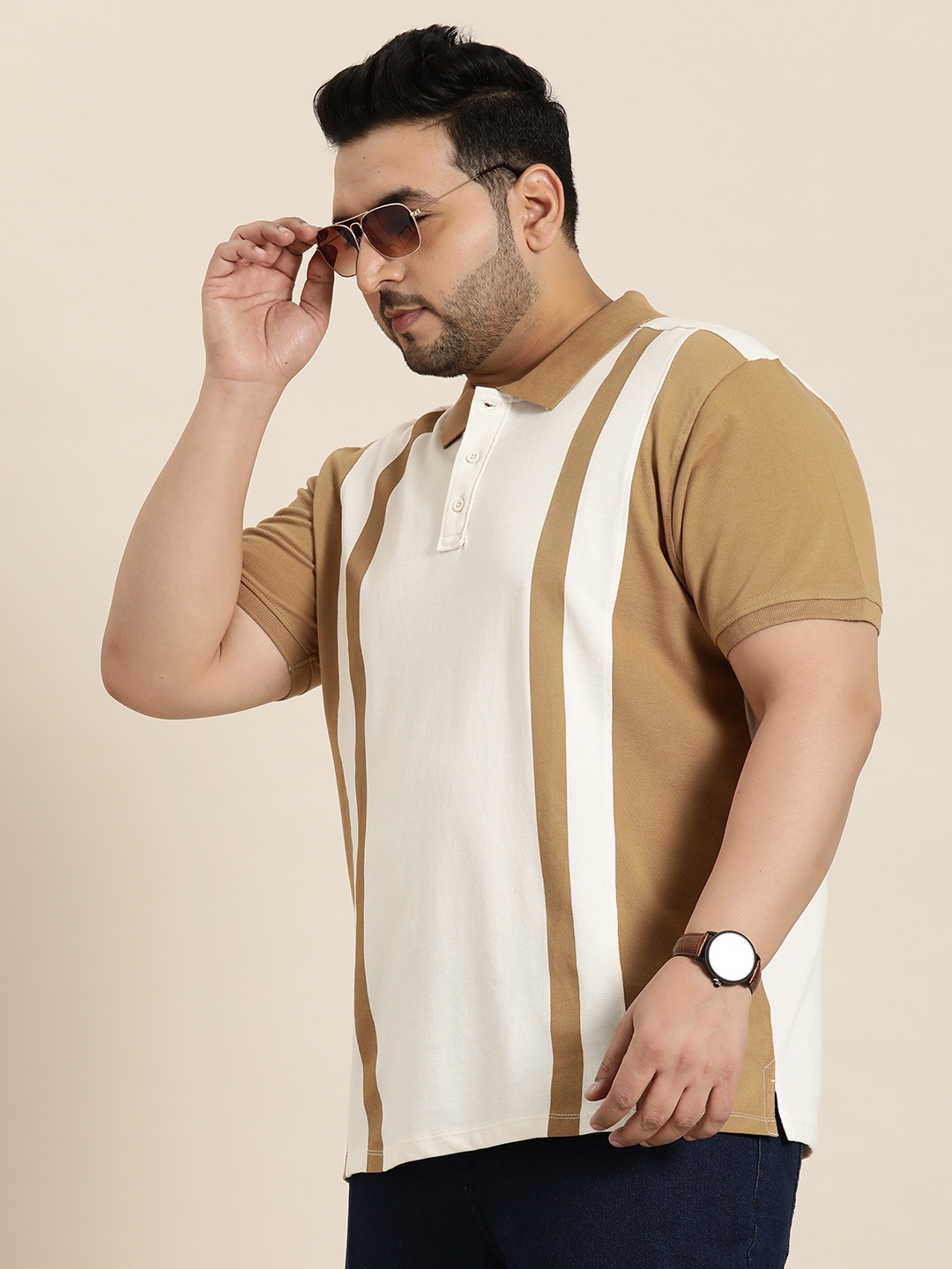 

Sztori Plus Size Striped Polo Collar T-shirt, Yellow