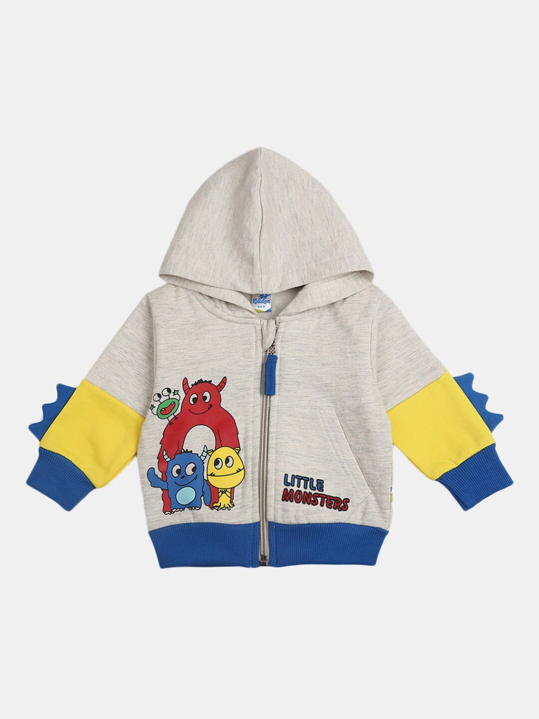 

V-Mart Kids Grey & Yellow Printed Hooded Fleece Sweatshirt