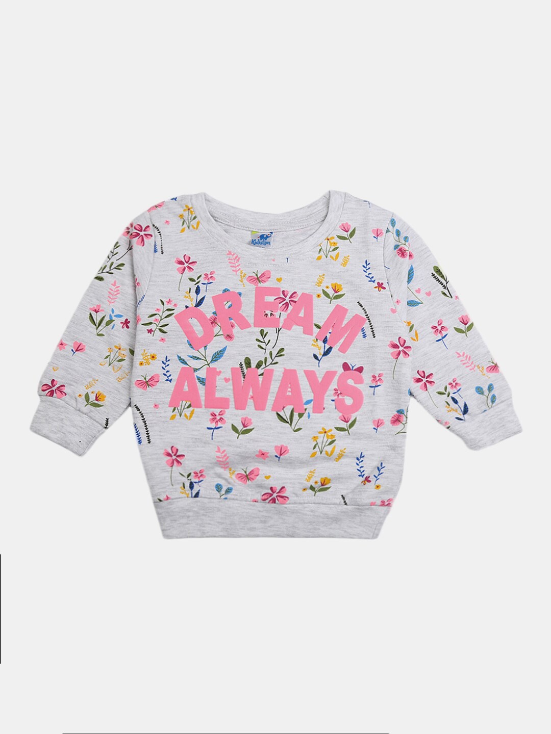 

V-Mart Kids Grey Melange & Pink Cotton Printed T-shirt