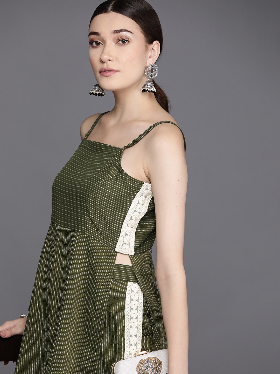 

MASSTANI BY INDDUS Embroidered Lace Detail Ethnic Co-Ords, Green