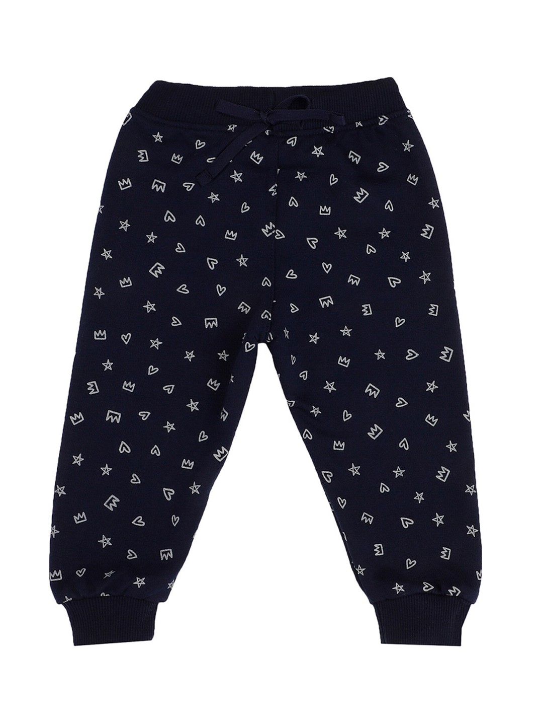 

Bodycare Kids Infant Girls Blue & White Printed Cotton Joggers, Navy blue
