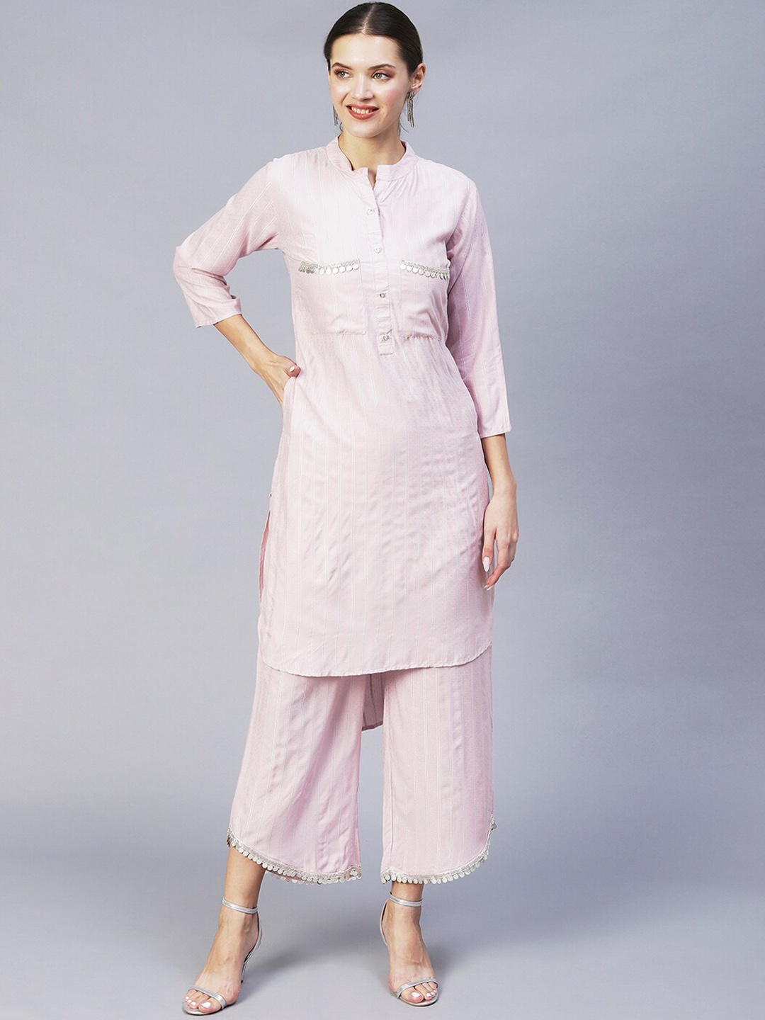 

FASHOR Women Pink Kurta with Palazzos