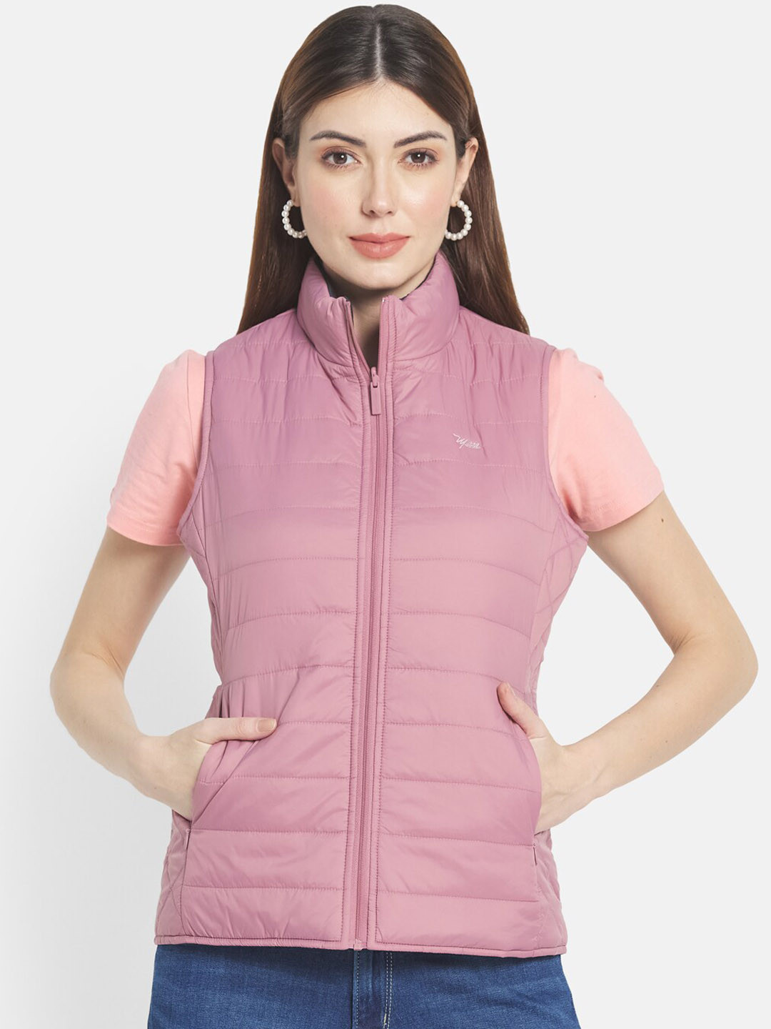 

METTLE Women Pink Stand Collar Puffer Jacket