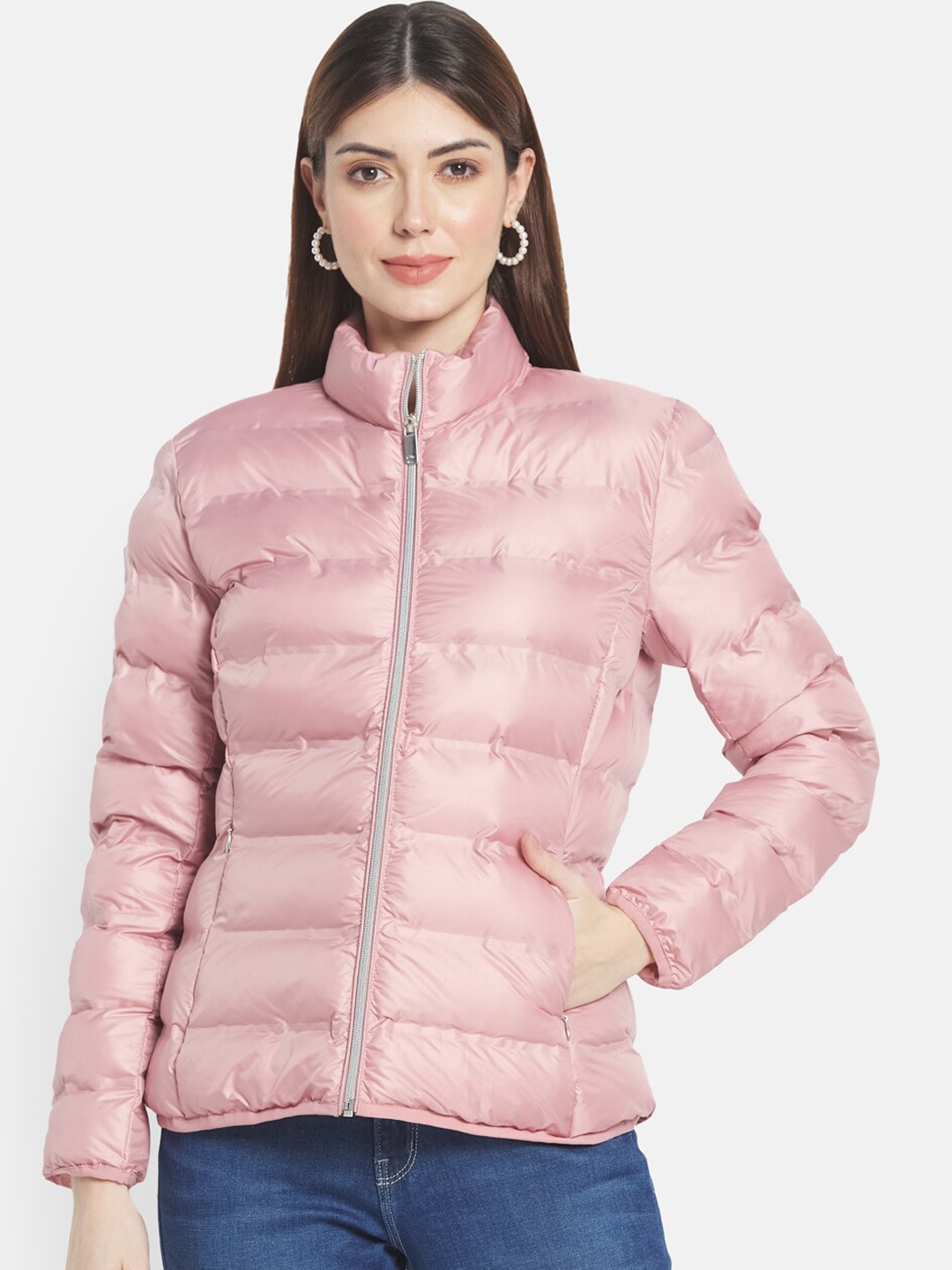 

METTLE Women Pink Stand Collar Padded Jacket