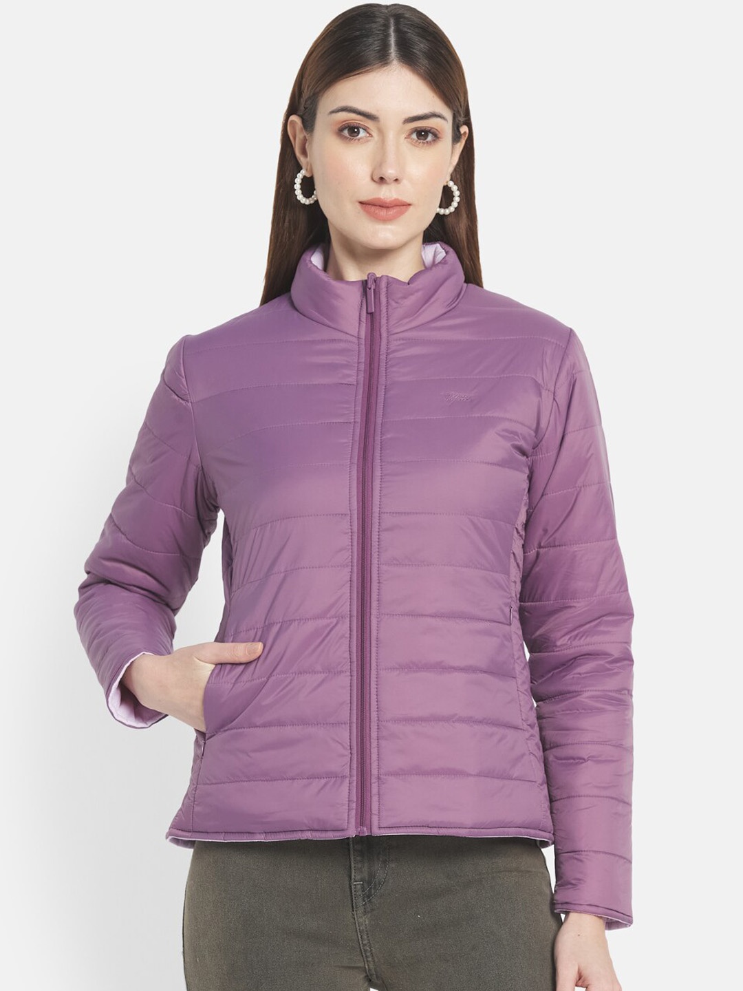 

METTLE Women Purple Stand Collar Padded Jacket