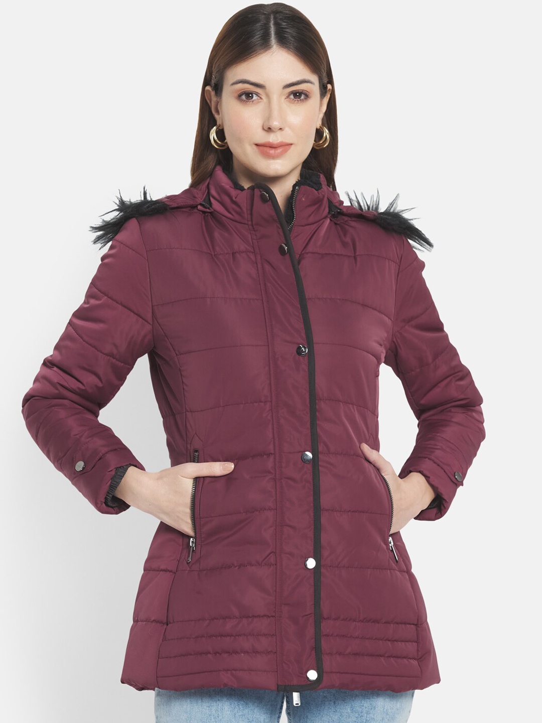 

METTLE Women Maroon Longline Parka Jacket