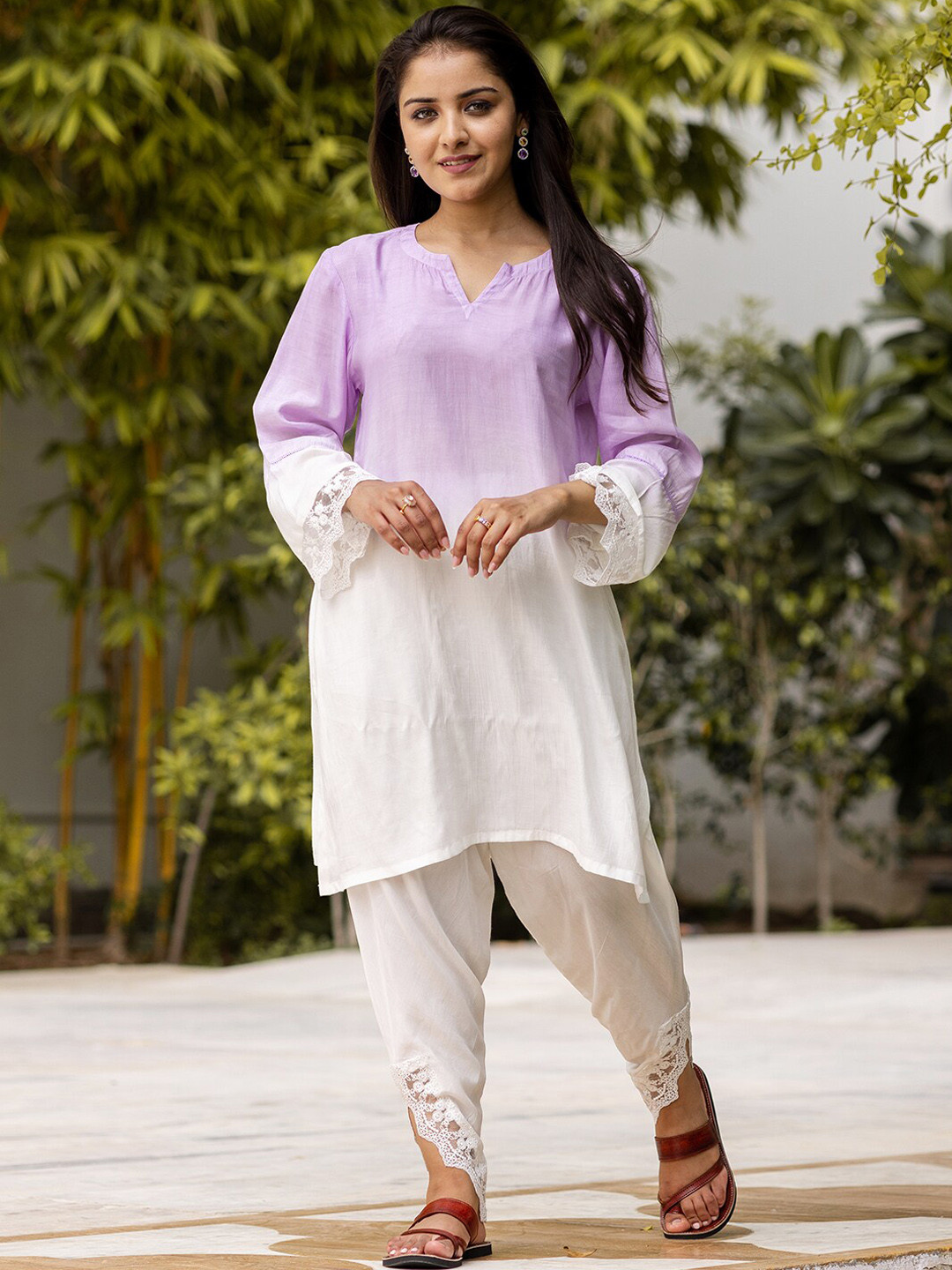 

Ambraee Women White Ombre Dyed Kurta with Dhoti Pants