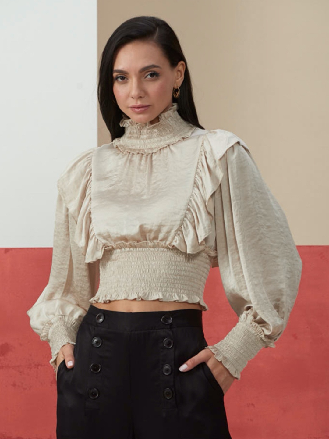 

Style Island Beige Satin Crop Top