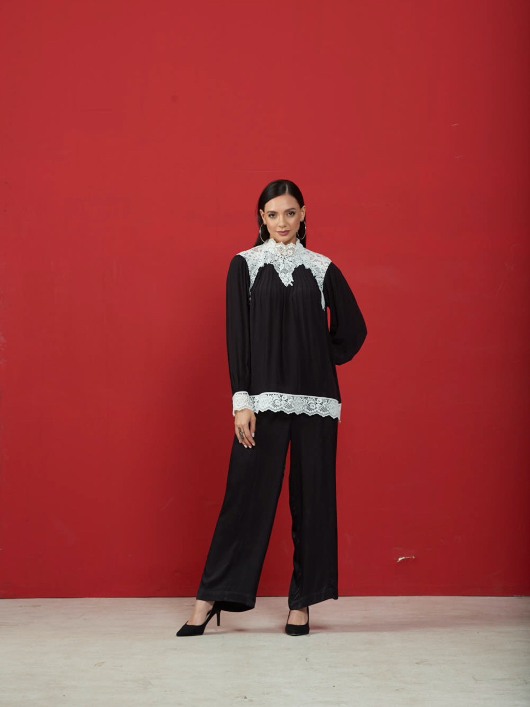 

Style Island High Neck Lace-Up Regular Top, Black