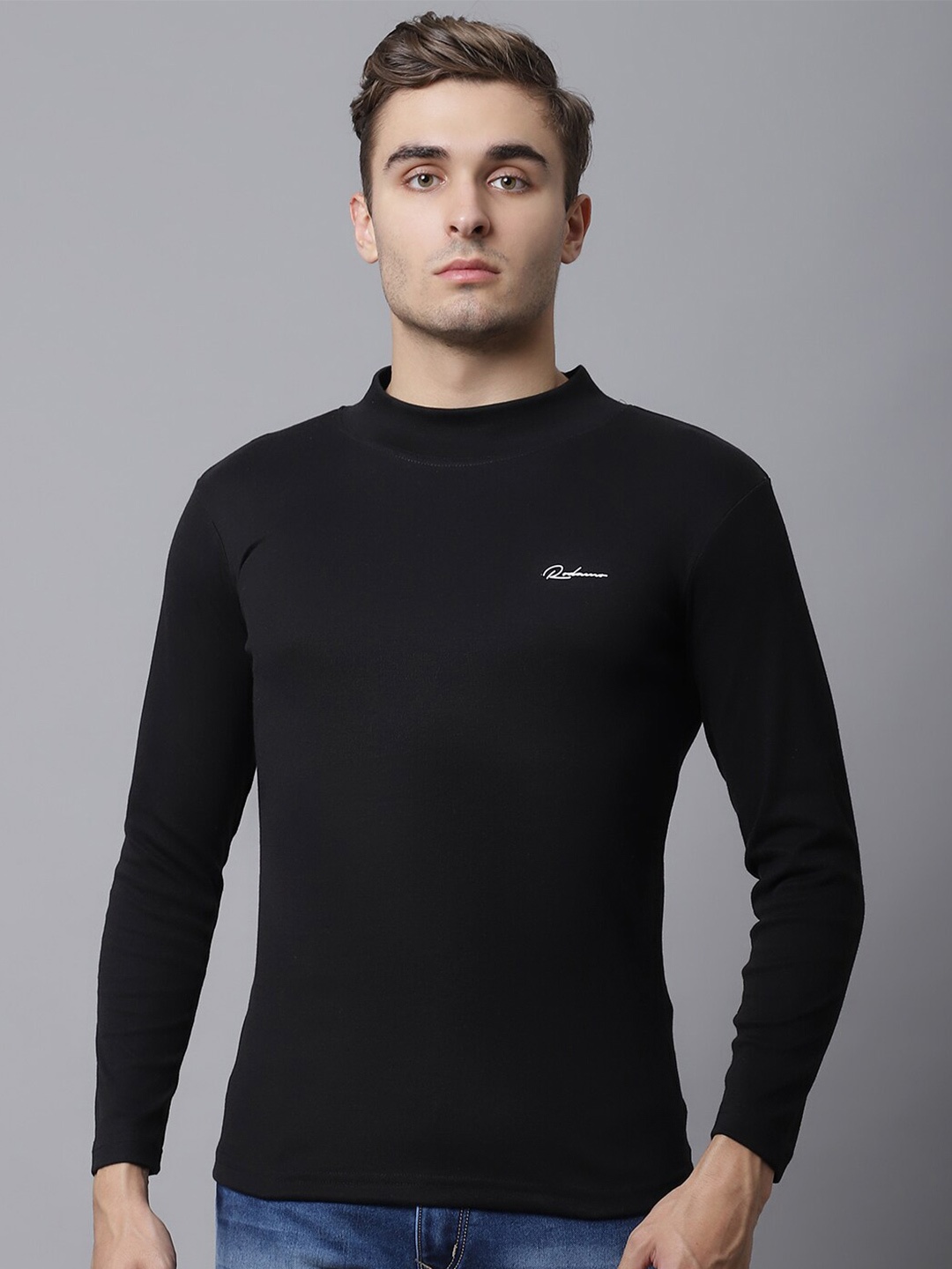 

Rodamo Men Black Slim Fit Cotton T-shirt