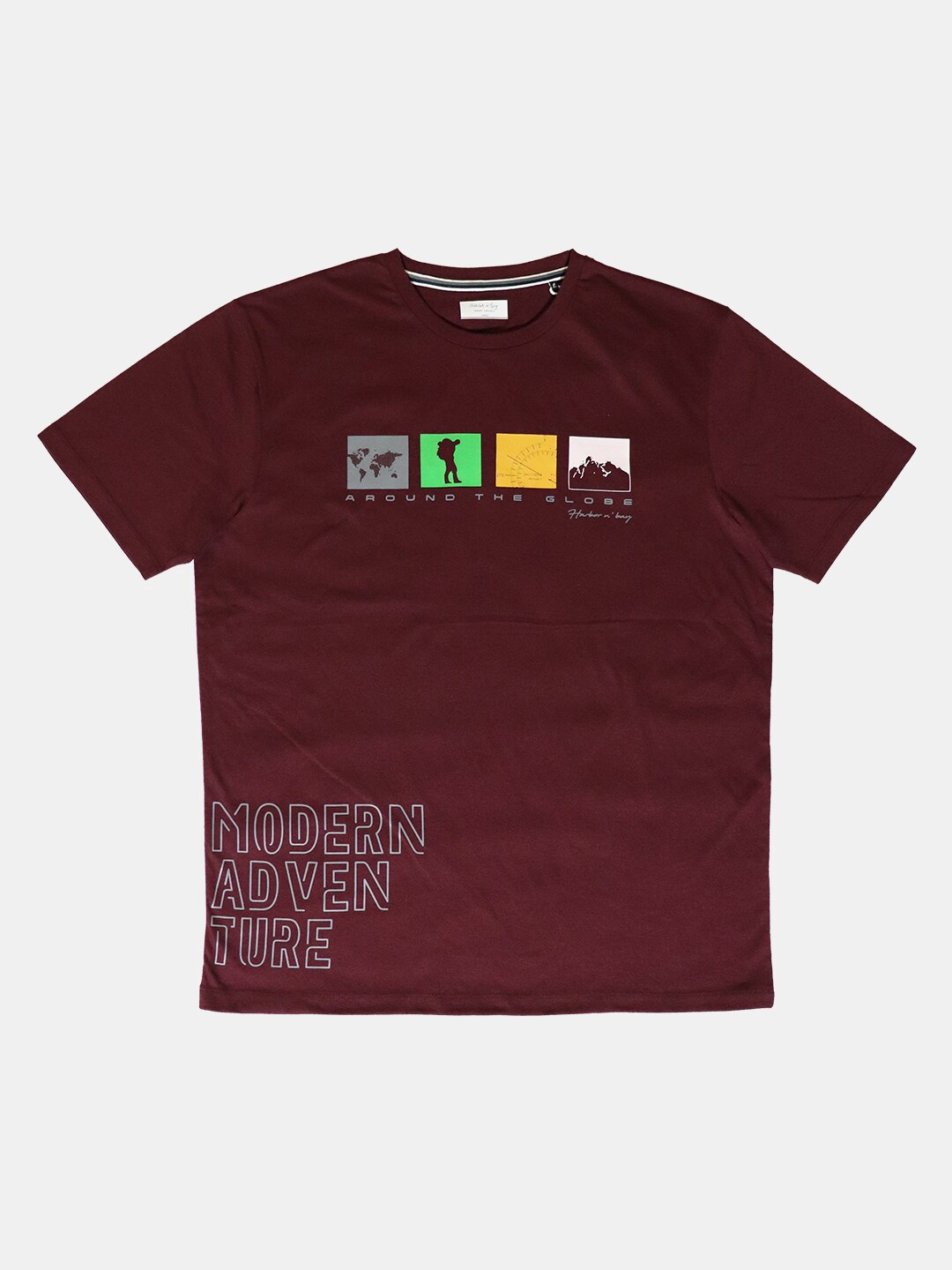 

HARBOR N BAY Men Burgundy Typography Printed T-shirt