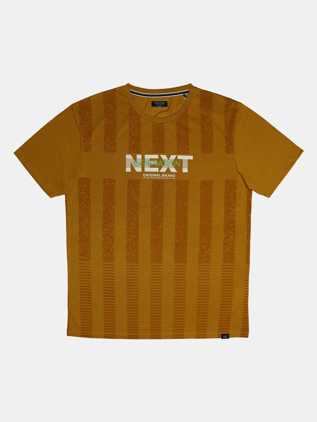 

HARBOR N BAY Men Mustard Yellow Printed Cotton T-shirt