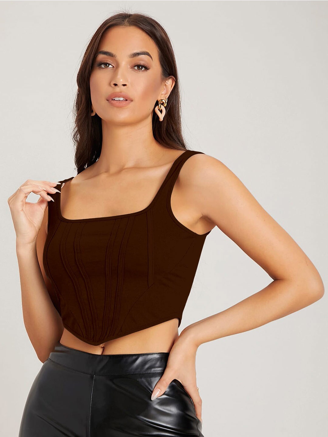 

AAHWAN Striped Corset Top, Brown