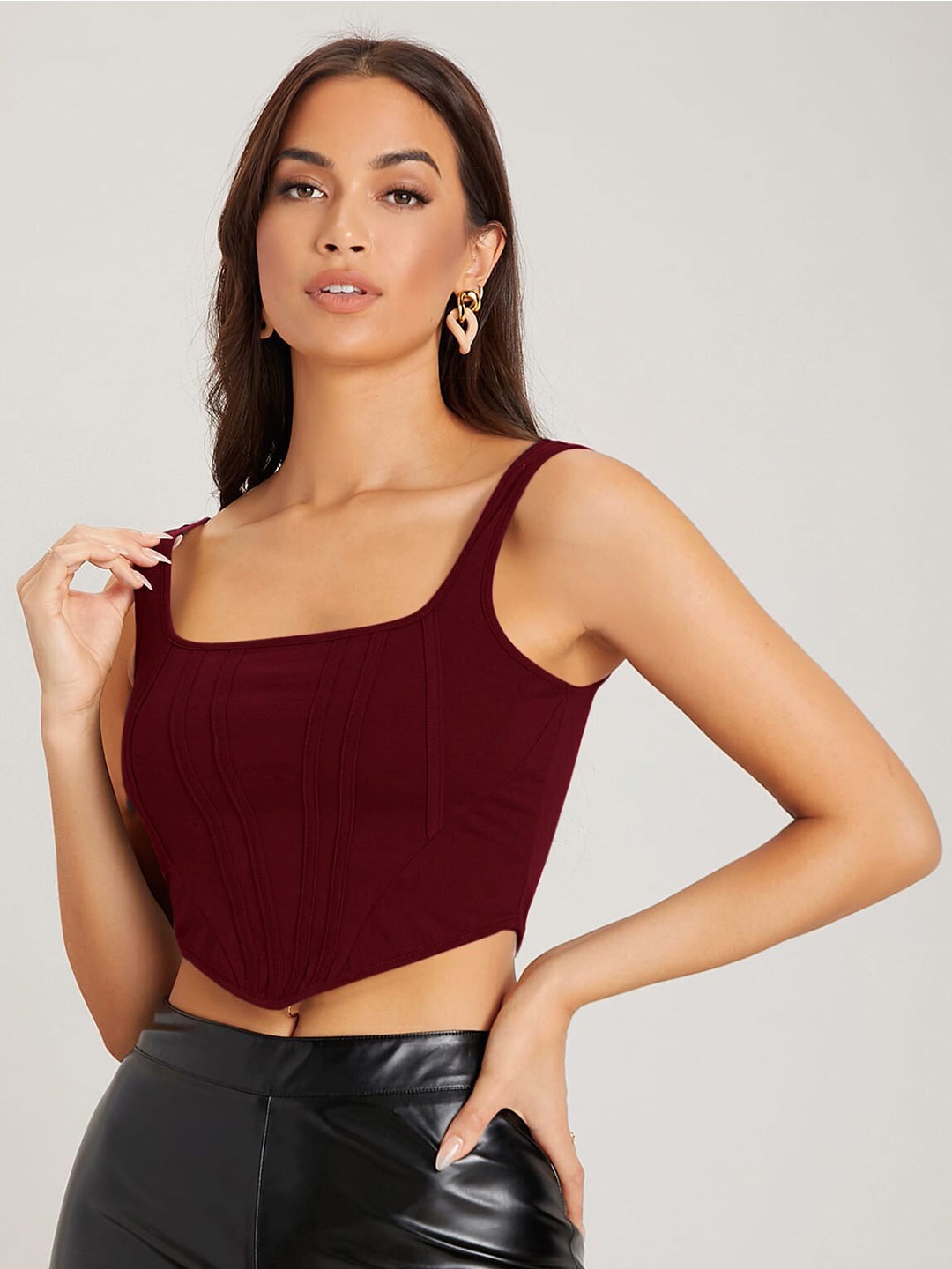 

AAHWAN Women Maroon Crop Top
