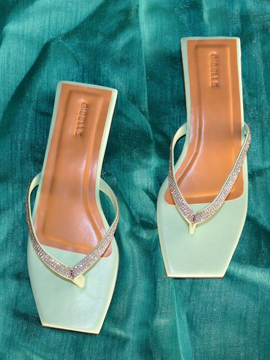 

Gibelle Women Green Embellished T-Strap Flats