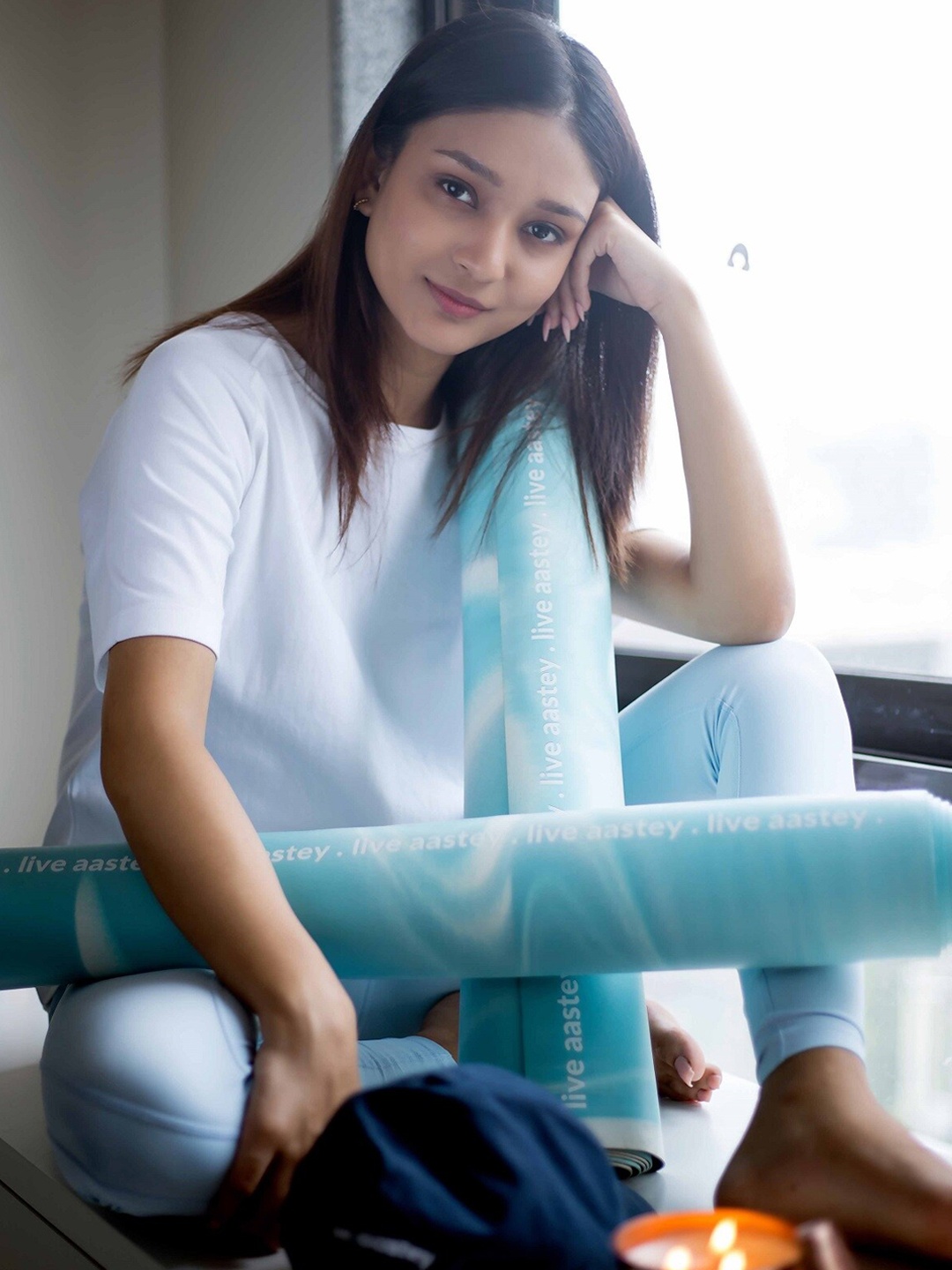 

aastey Blue & White Printed Pure Cotton Anti-Skid Yoga Mat