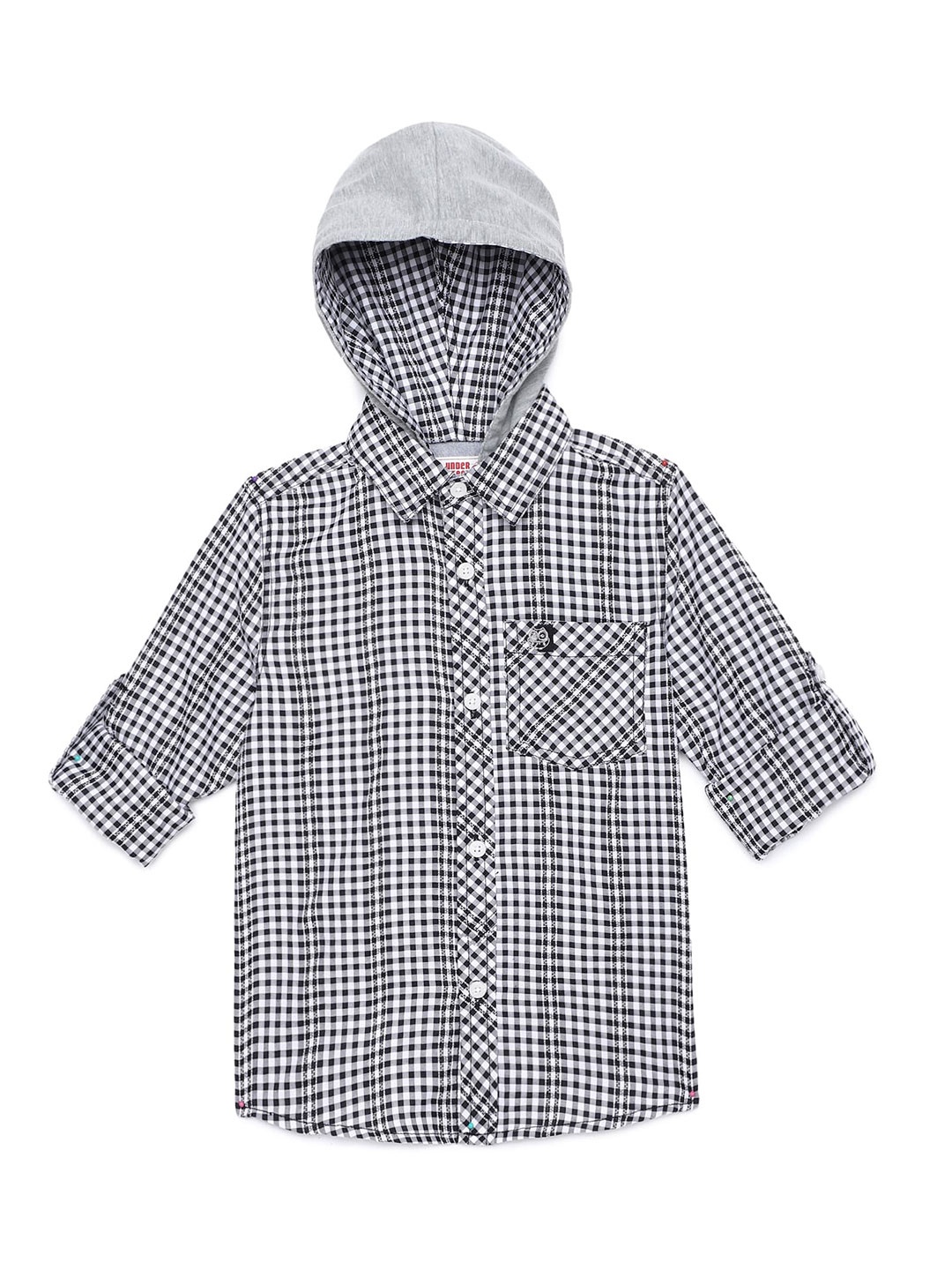 

UNDER FOURTEEN ONLY Boys Gingham Checked Cotton Casual Shirt, Black