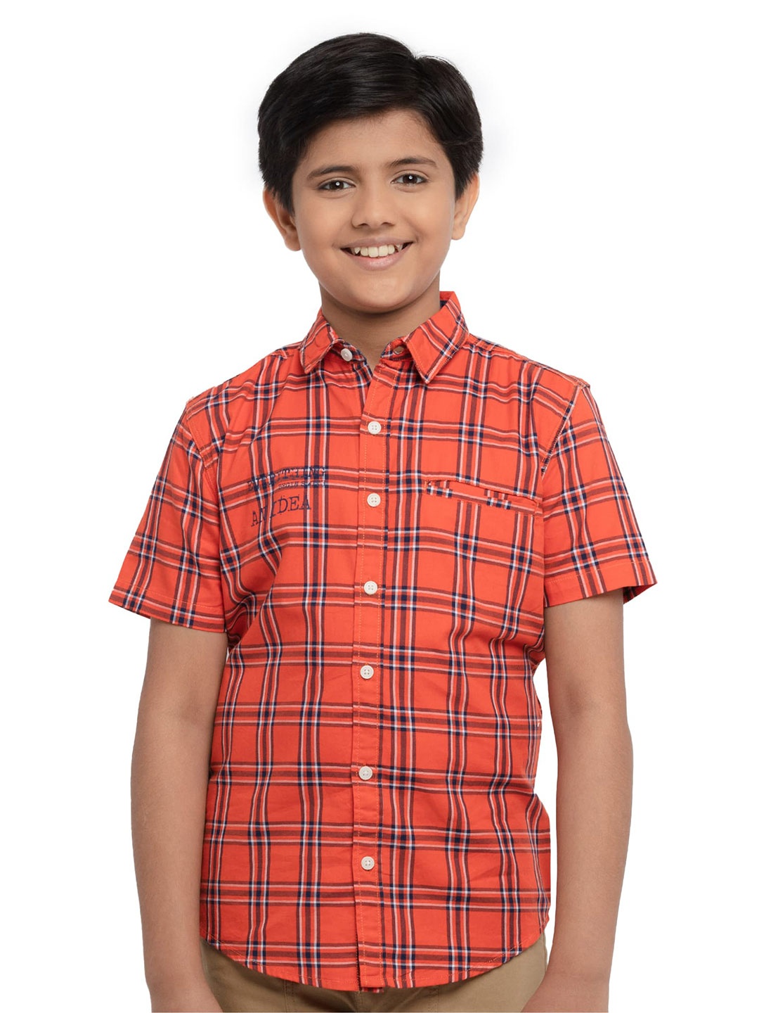 

UNDER FOURTEEN ONLY Boys Orange Checked Cotton Casual Shirt