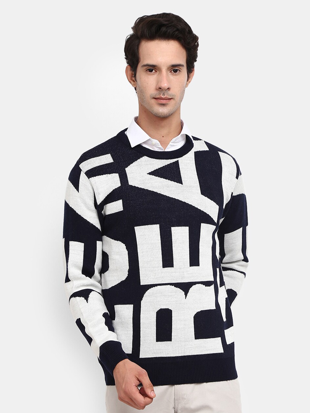 

V-Mart Men Navy Blue Printed Fleece Sweatshirt