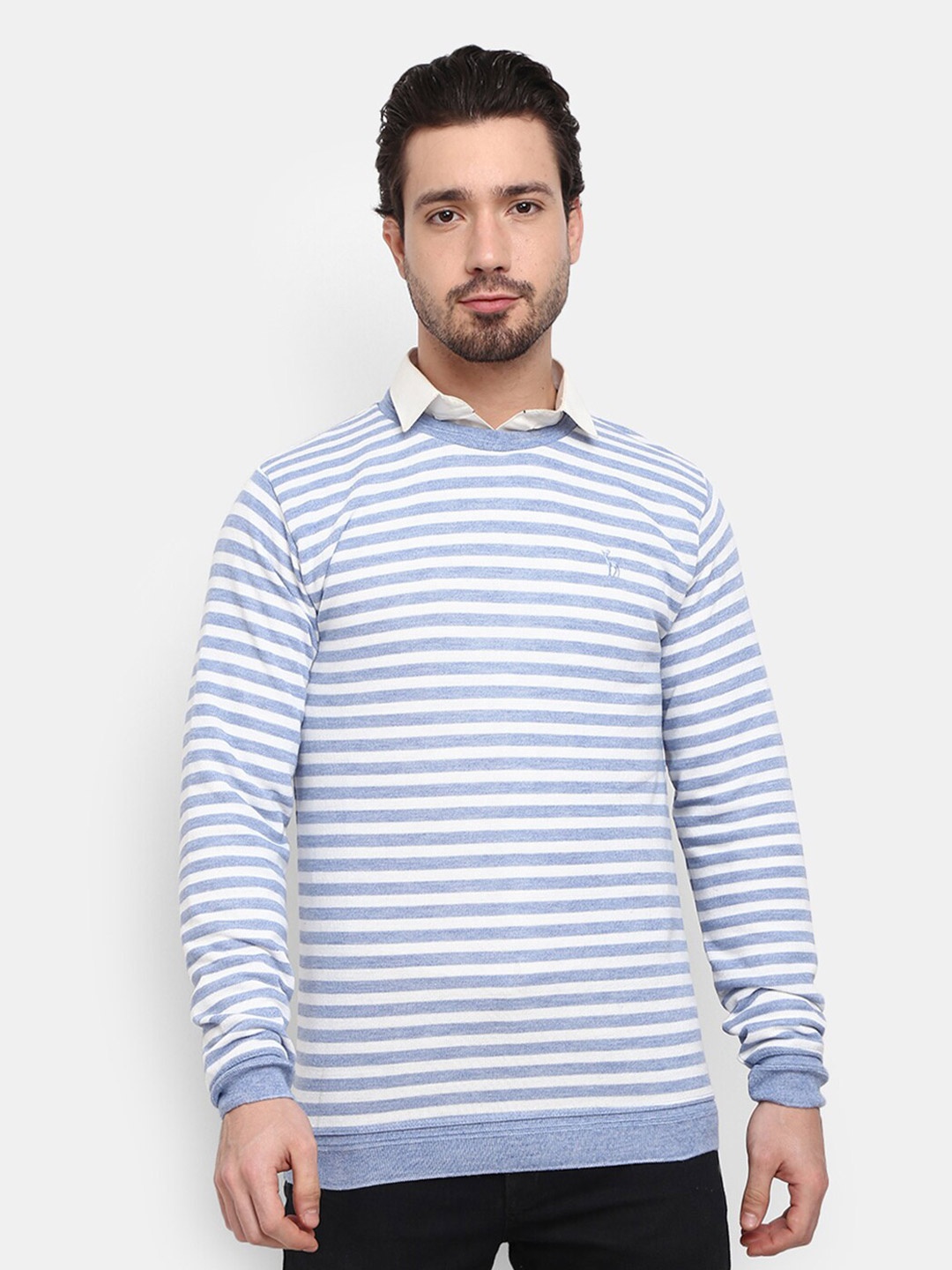

V-Mart Men Blue Striped Fleece Sweatshirt