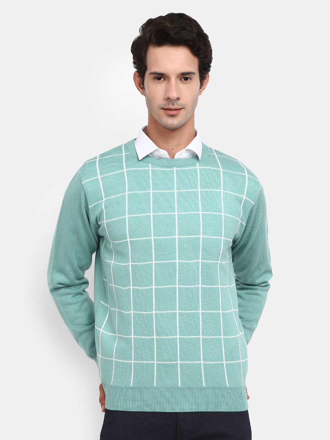 

V-Mart Men Green Checked Fleece Sweatshirt