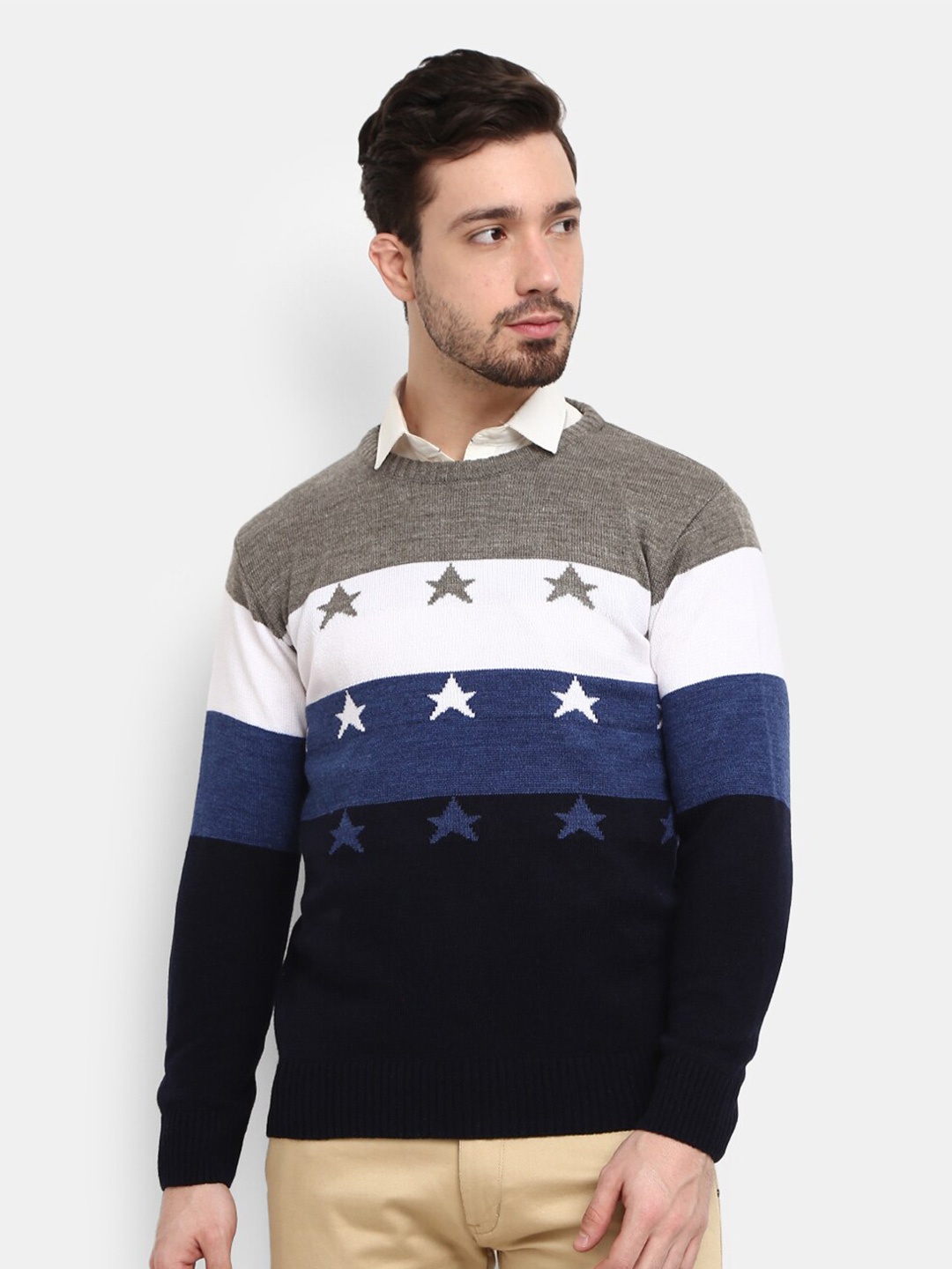 

V-Mart Men White Colourblocked Sweatshirt