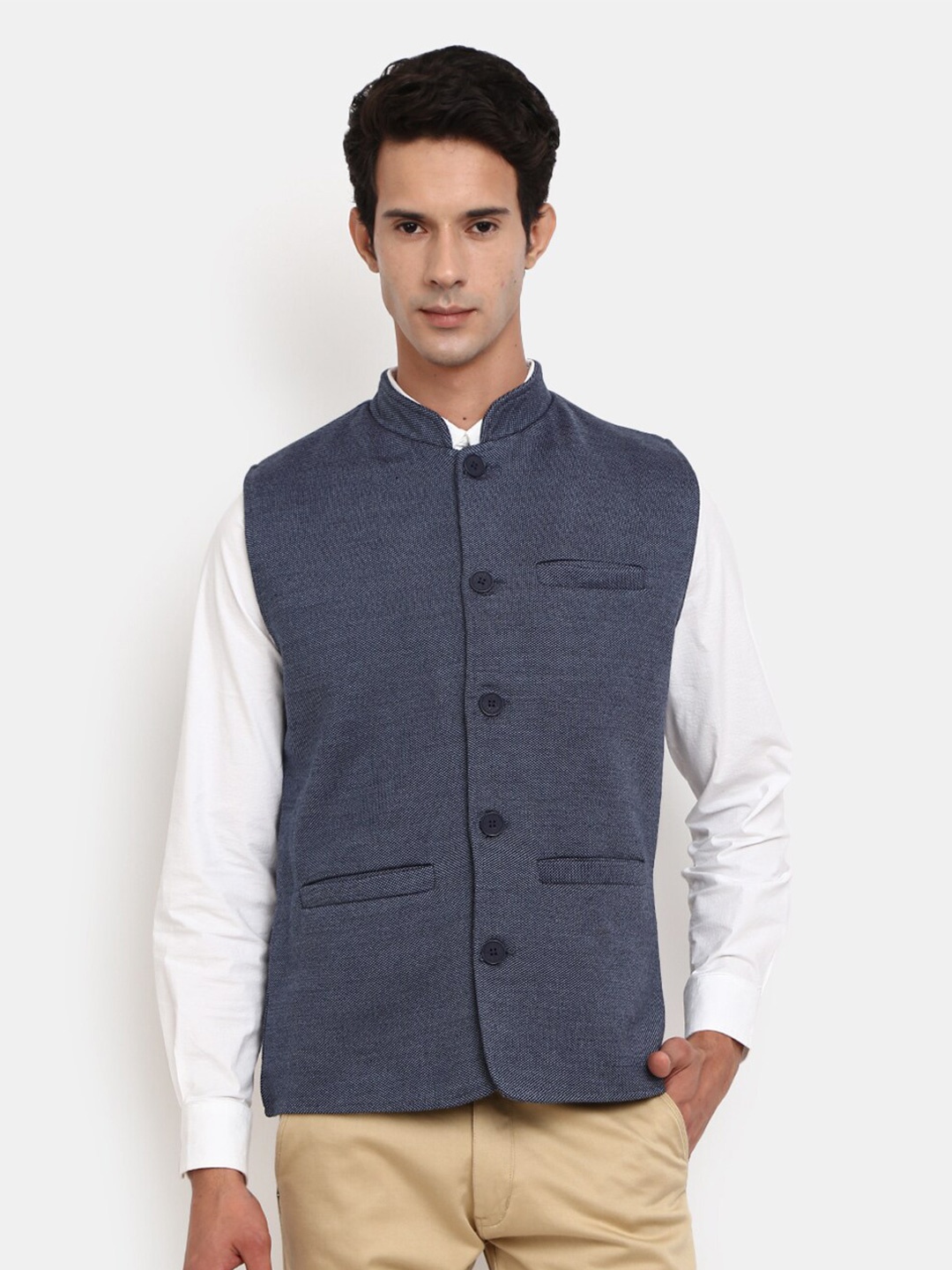 

V-Mart Men Navy Blue Solid Nehru Jacket