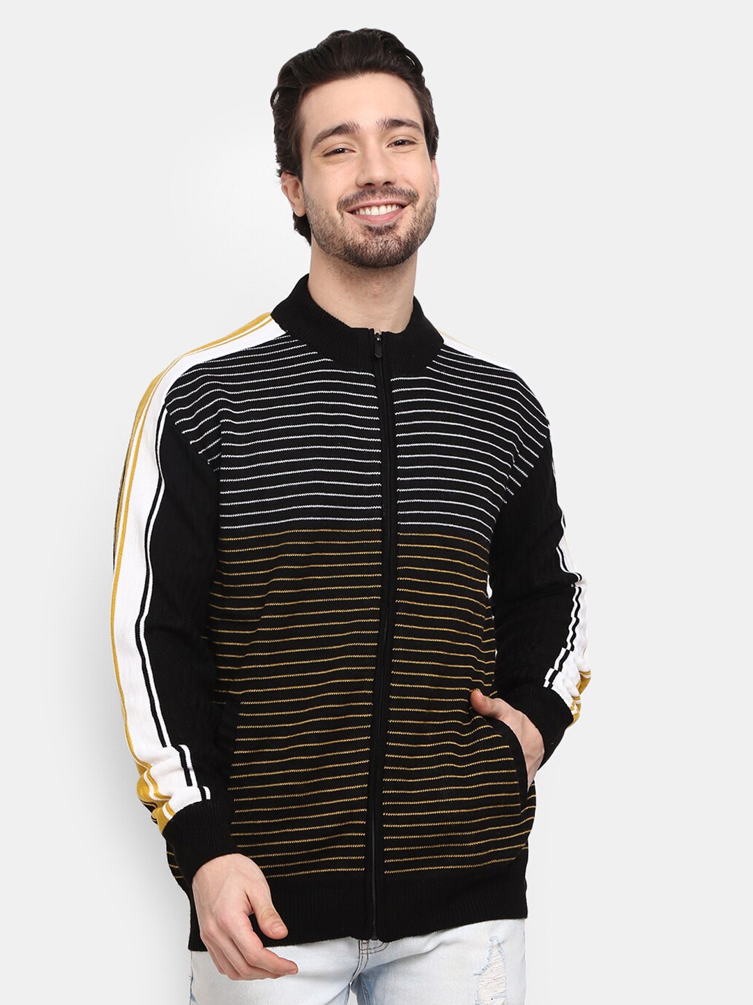 

V-Mart Men Yellow Striped Sweatshirt