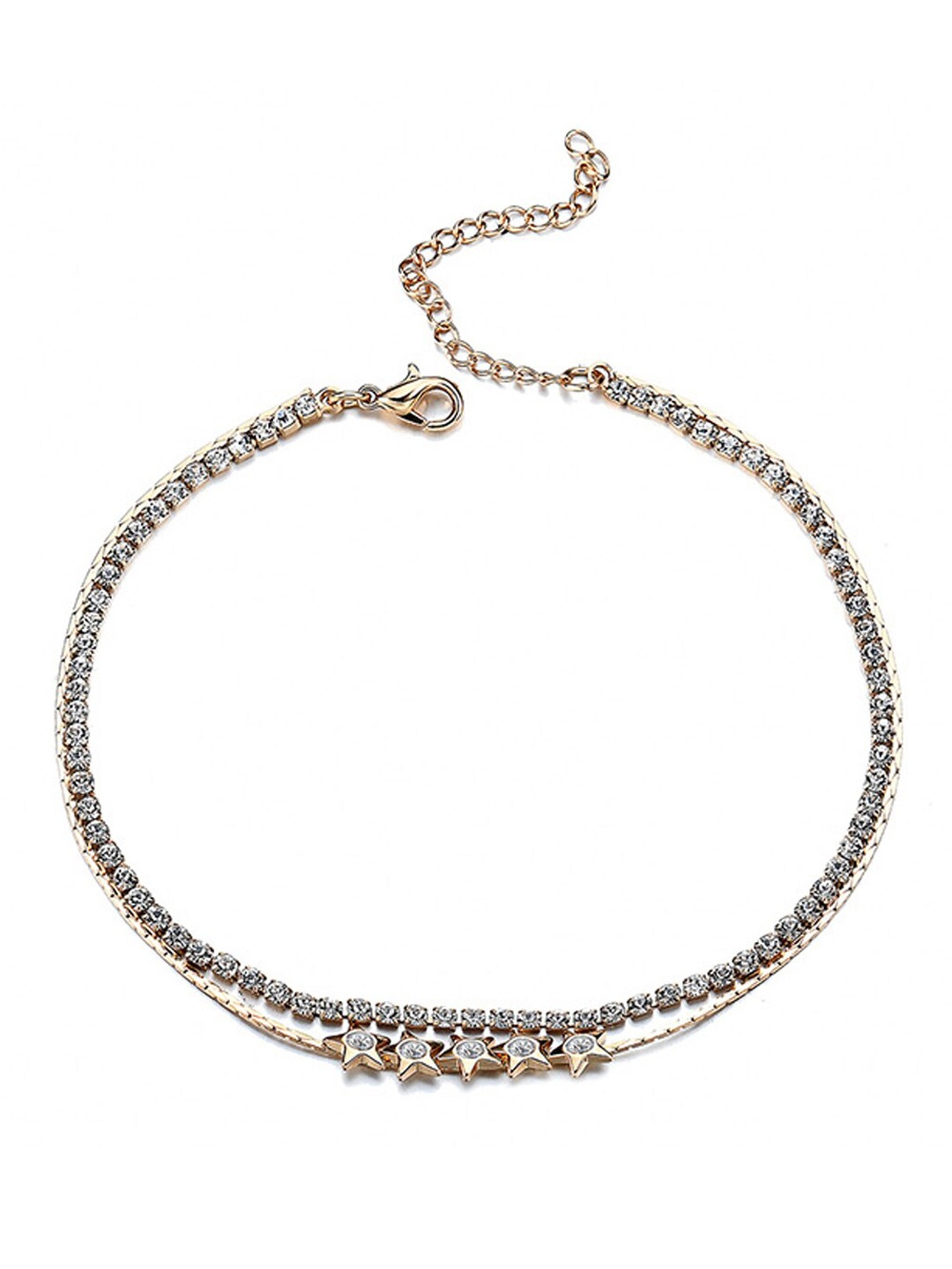 

Young & Forever Women White Minimal Stars Cubic Zircon & Gold-Plated Anklet