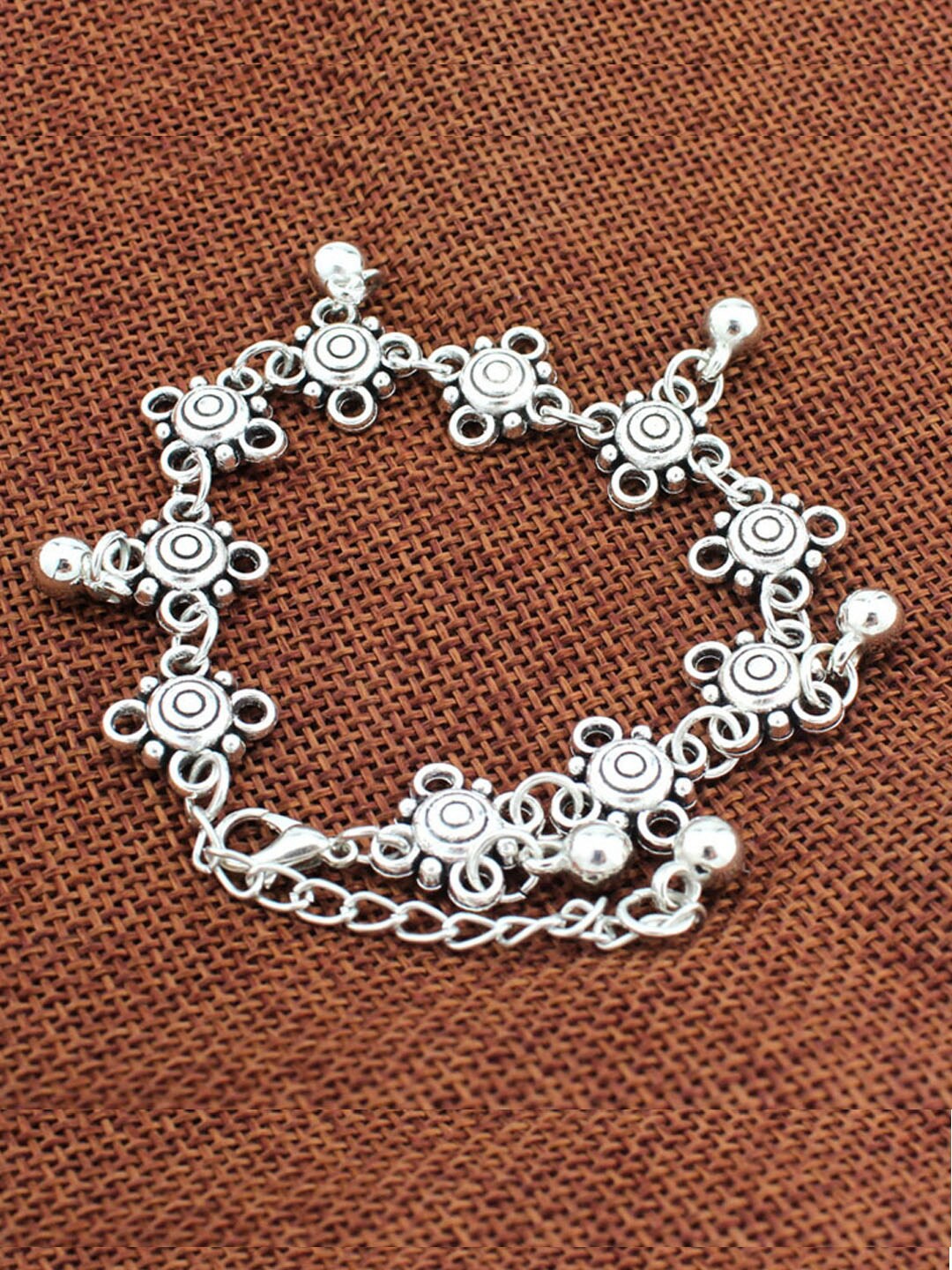 

Young & Forever Women Silver-Plated Ghungroo Beaded Anklets