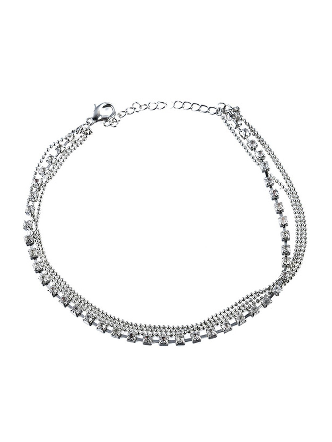 

Young & Forever Women Silver-Plated & White Crystal-Studded Cubic Zircon Dainty Anklet