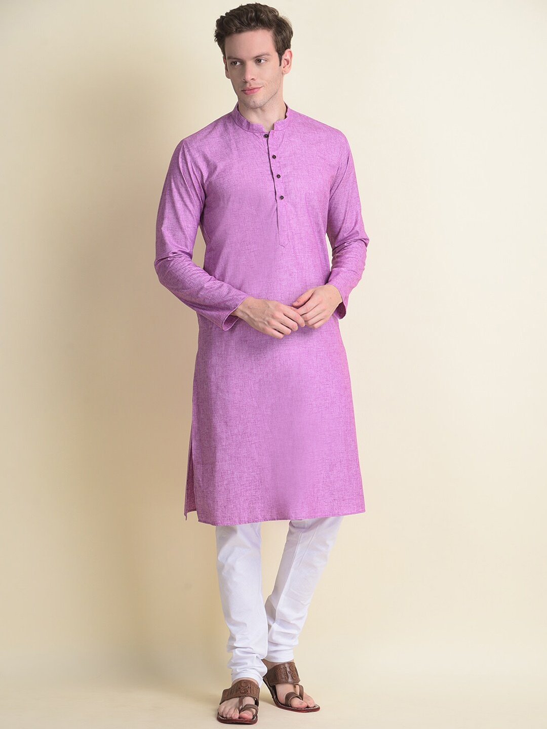 

NAMASKAR Men Purple Pure Cotton Kurta with Churidar