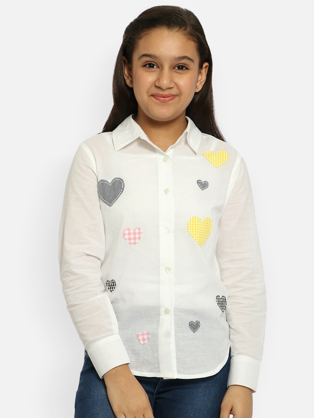 

Natilene Girls White Standard Printed Casual Shirt