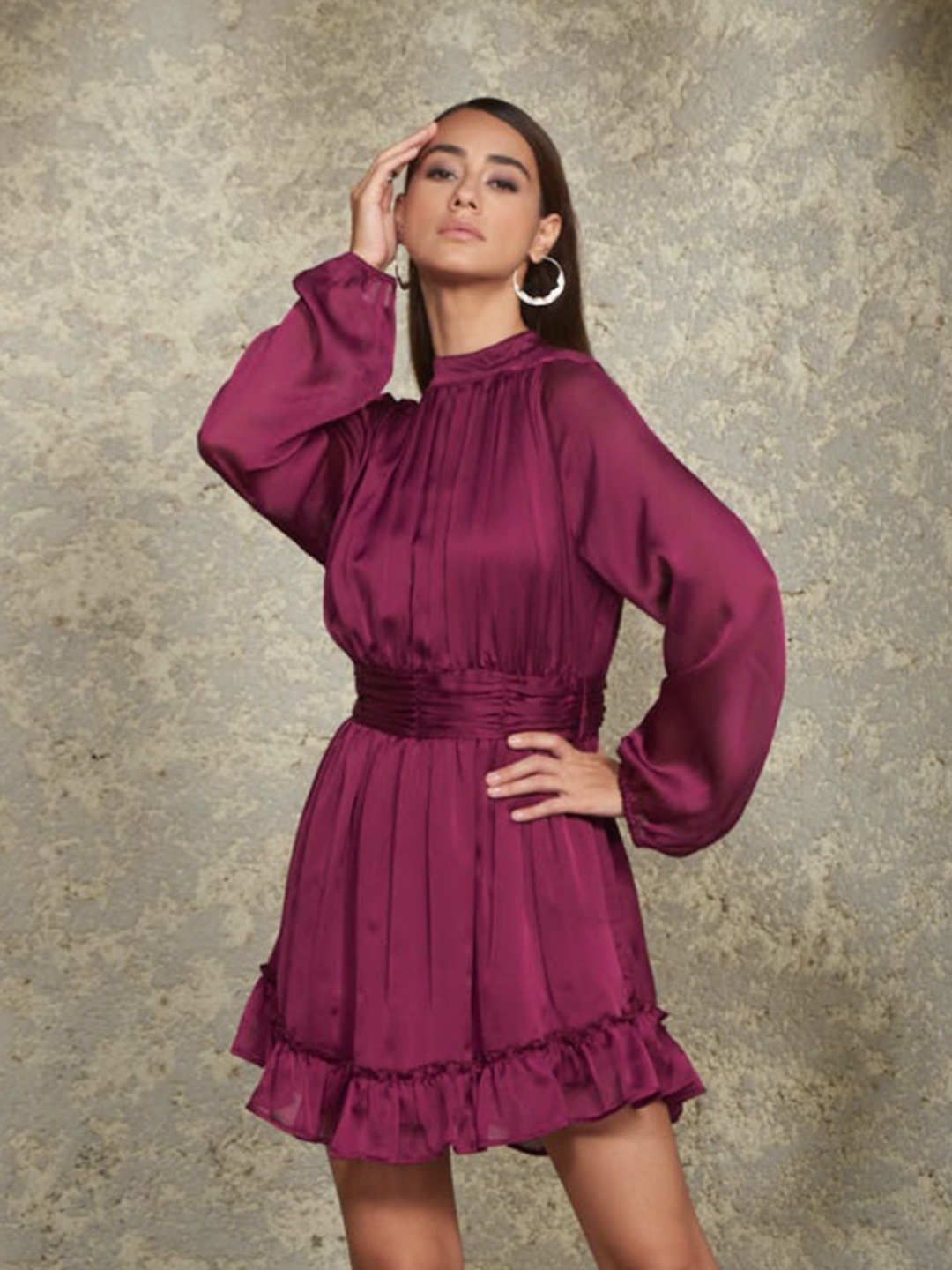

Style Island Purple Bishop Sleeves Fit & Flare Dress