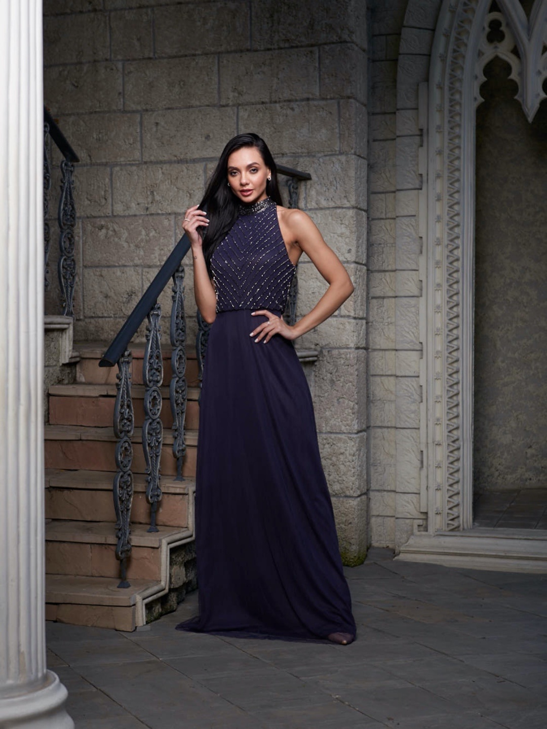 

Style Island Choker Neck Maxi Dress, Navy blue