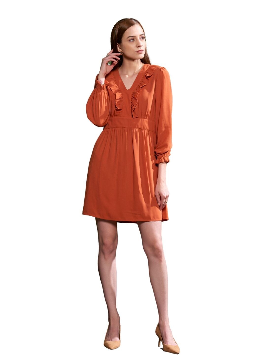 

Style Island V-Neck A-Line Dress, Orange