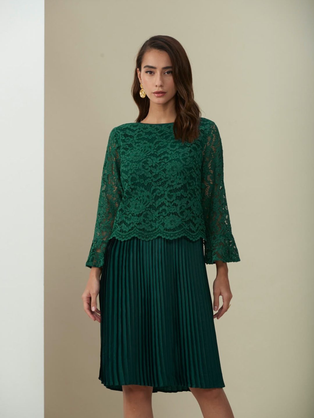 

Style Island Green Self Design A-Line Dress