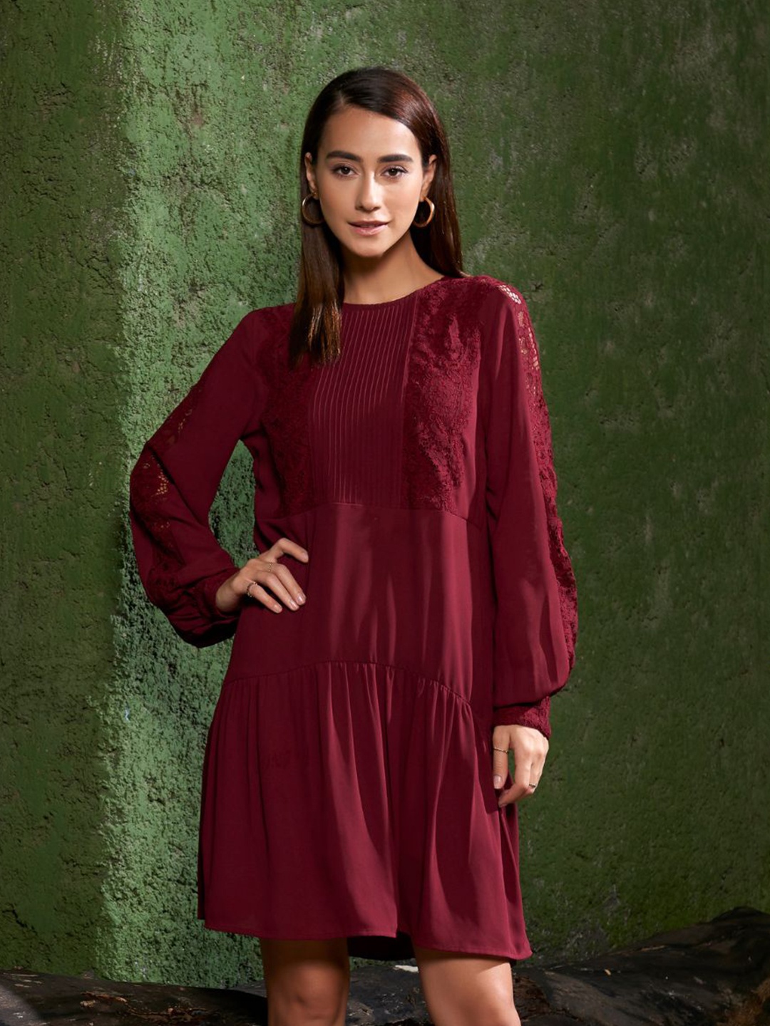 

Style Island Maroon Solid A-Line Dress