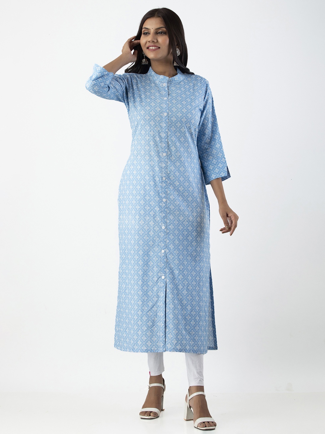 

OMASK Ethnic Motifs Printed Cotton Kurta, Blue