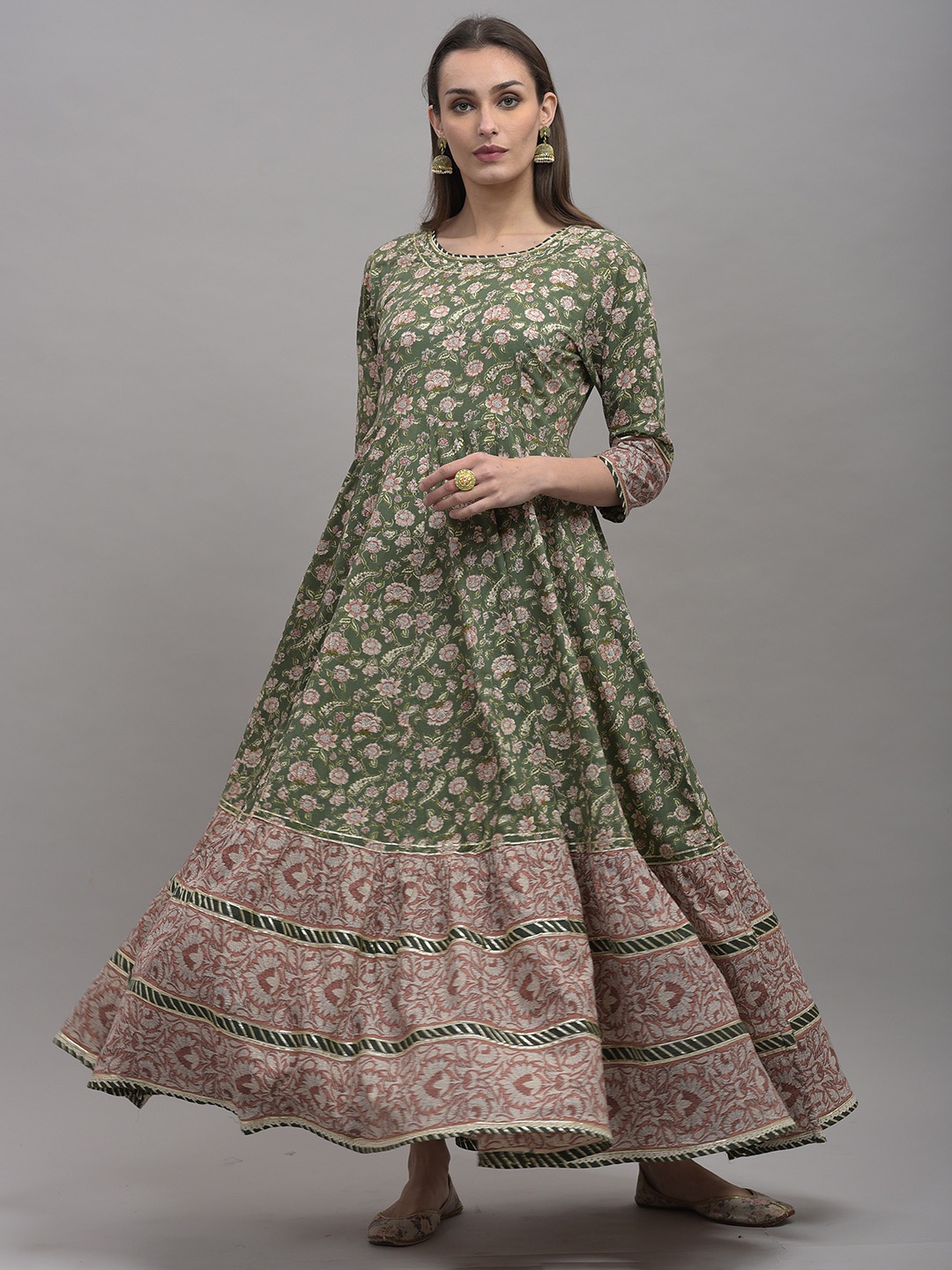 

OMASK Women Green Ethnic Motifs Printed Pure Cotton Dress
