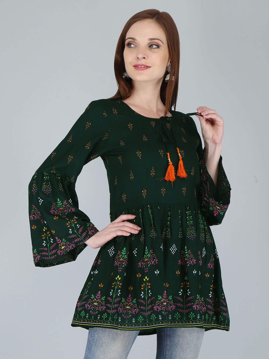 

OMASK Women Green Floral Print Top