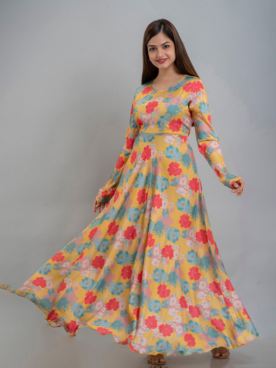 

OMASK Floral Printed Floral Anarkali Regular Kurta, Yellow