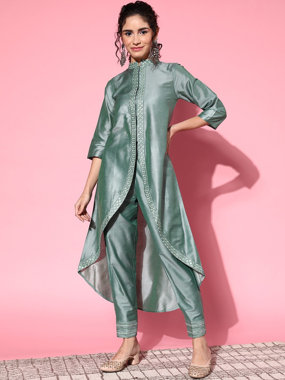 

Shae by SASSAFRAS Mandarin Collar A-Line Kurta, Sea green