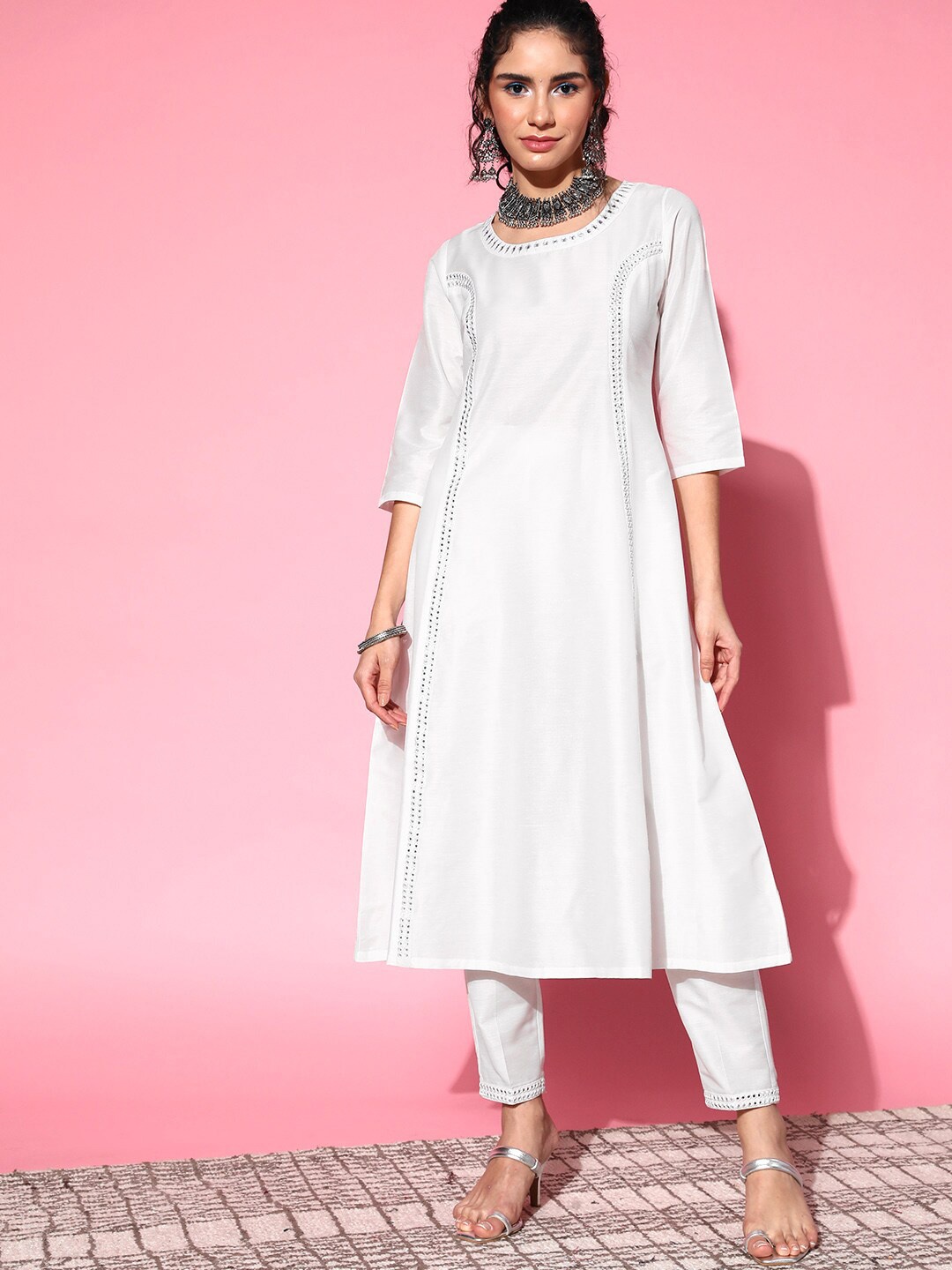 

Shae by SASSAFRAS Mirror Work A-Line Kurta, White